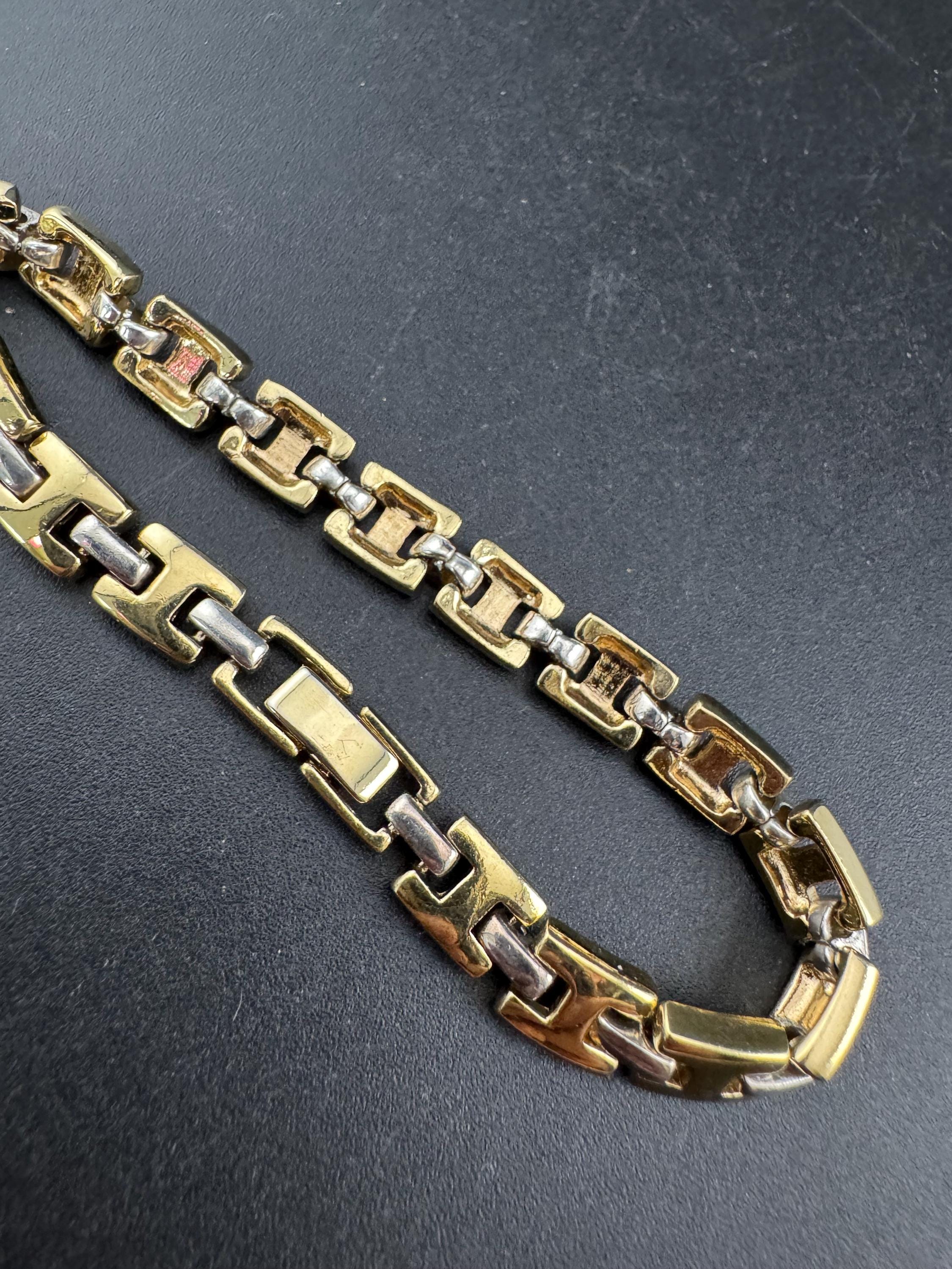 Retro gold and silver tone panel link bracelet 19cm x 8mm 80s 90s