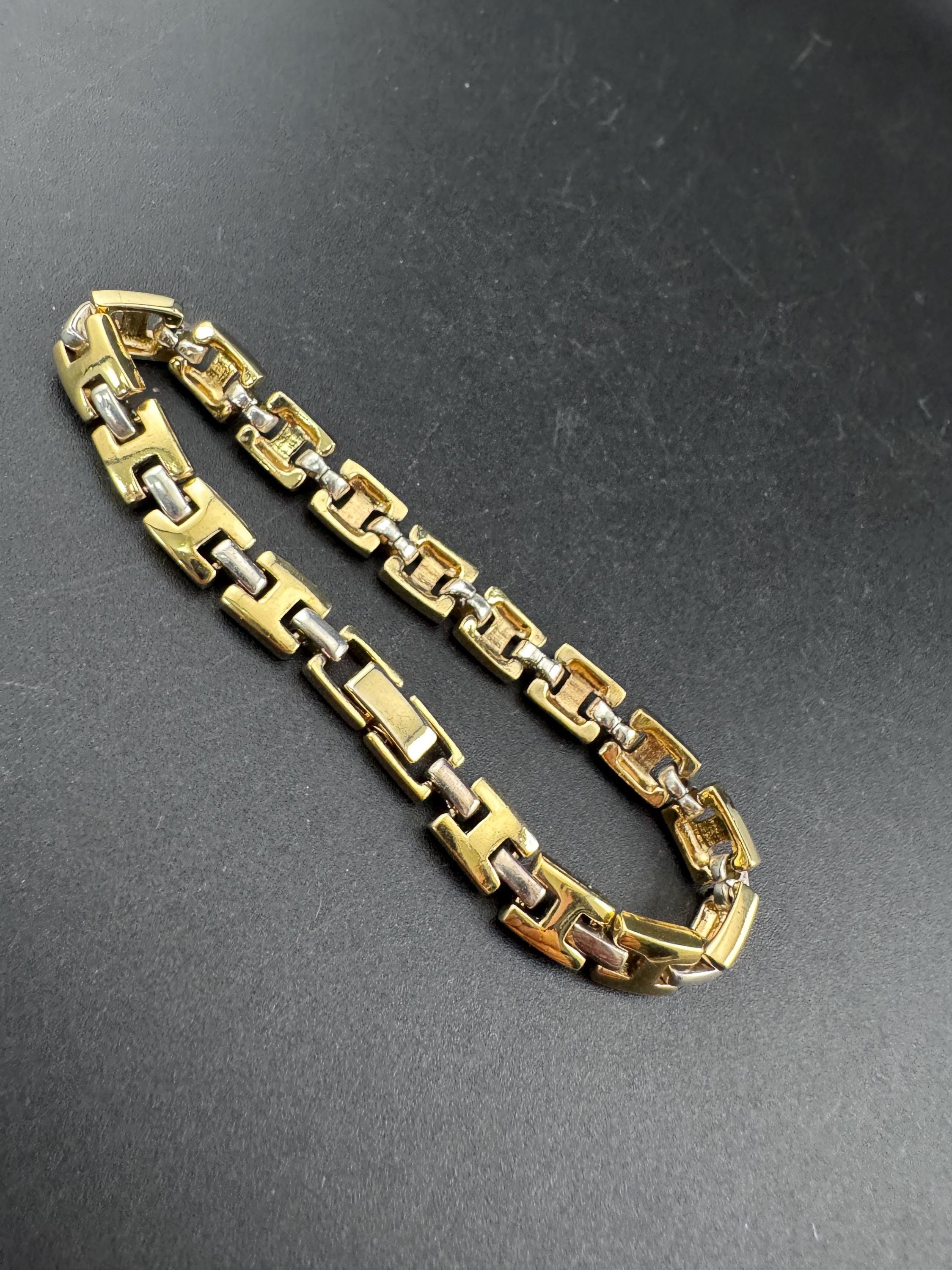 Retro gold and silver tone panel link bracelet 19cm x 8mm 80s 90s
