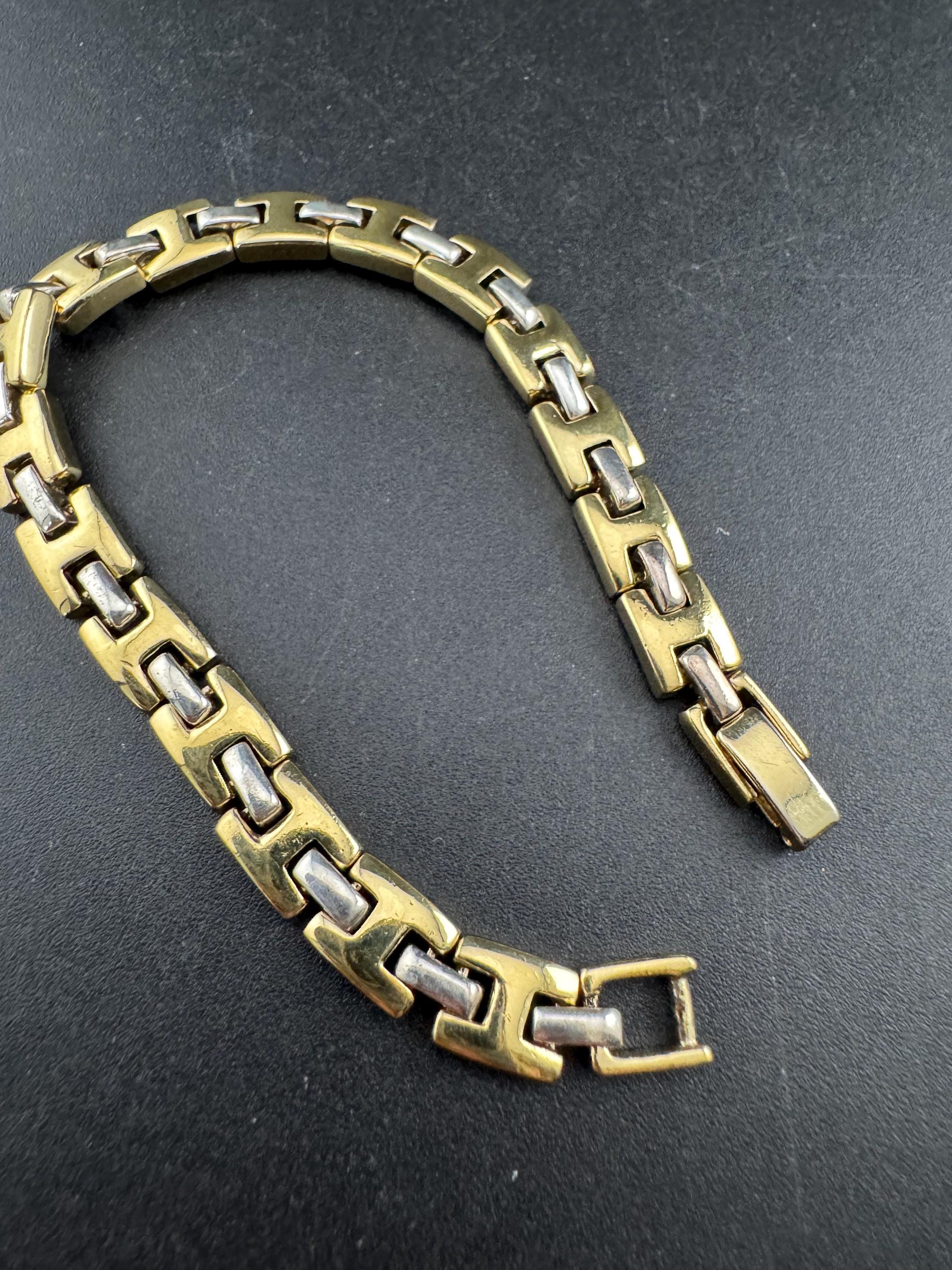Retro gold and silver tone panel link bracelet 19cm x 8mm 80s 90s