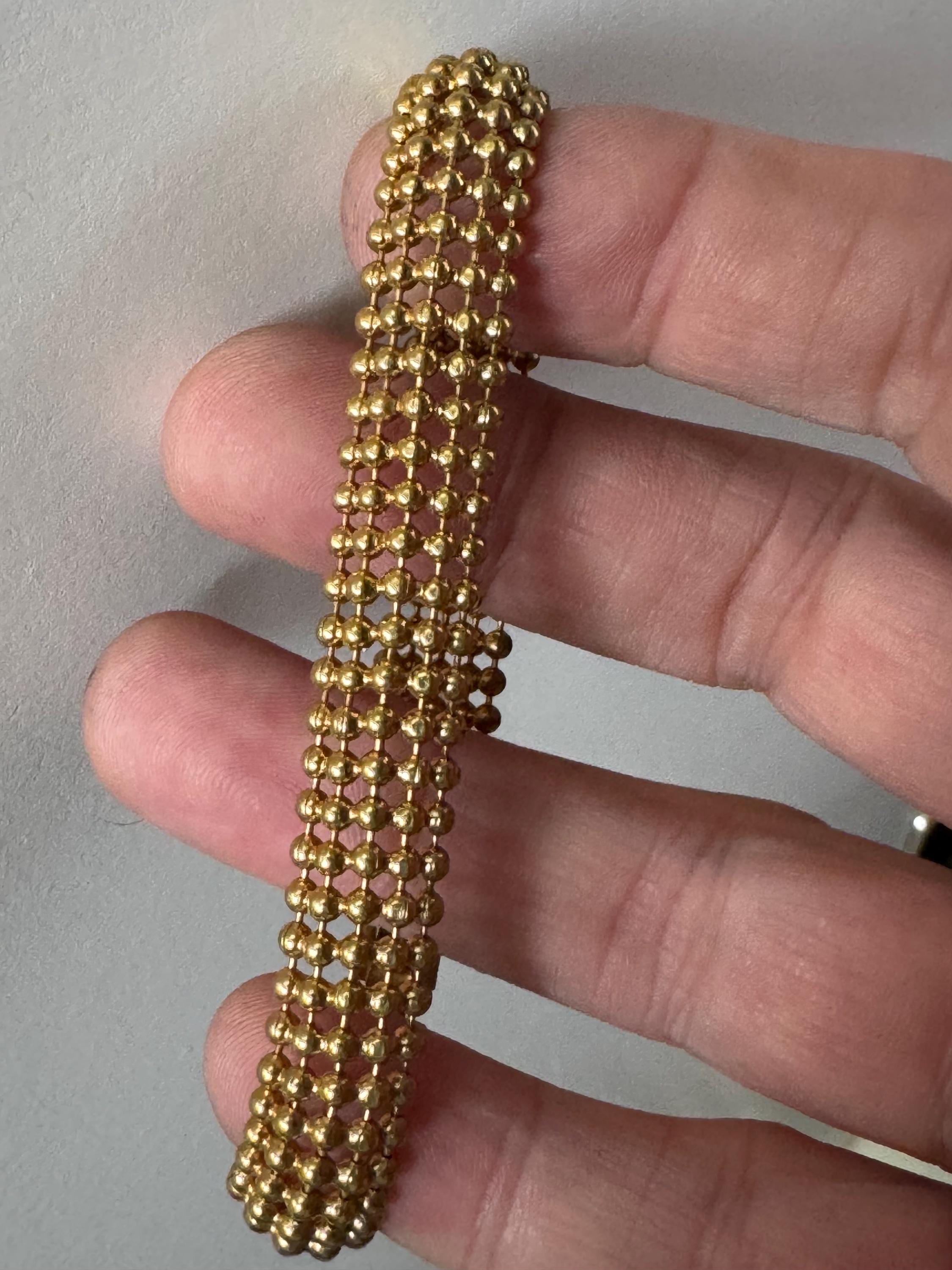 Retro 1970s gold plated articulated textured mesh articulated ball bead bracelet 29.5cm x 1cm