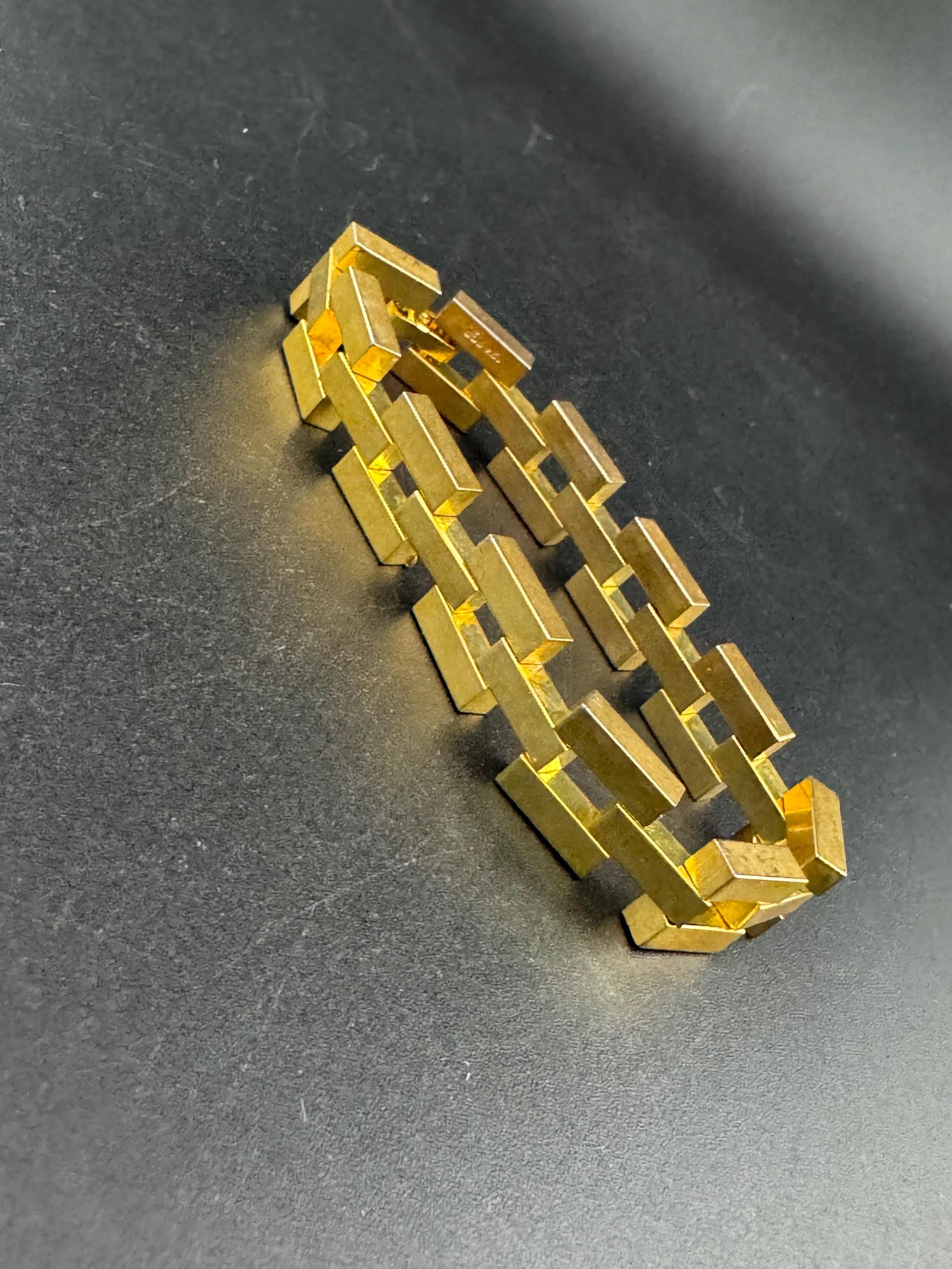 18k Gold Plated AB Crystal Bracelet: 1980s Geometric Chunky Link