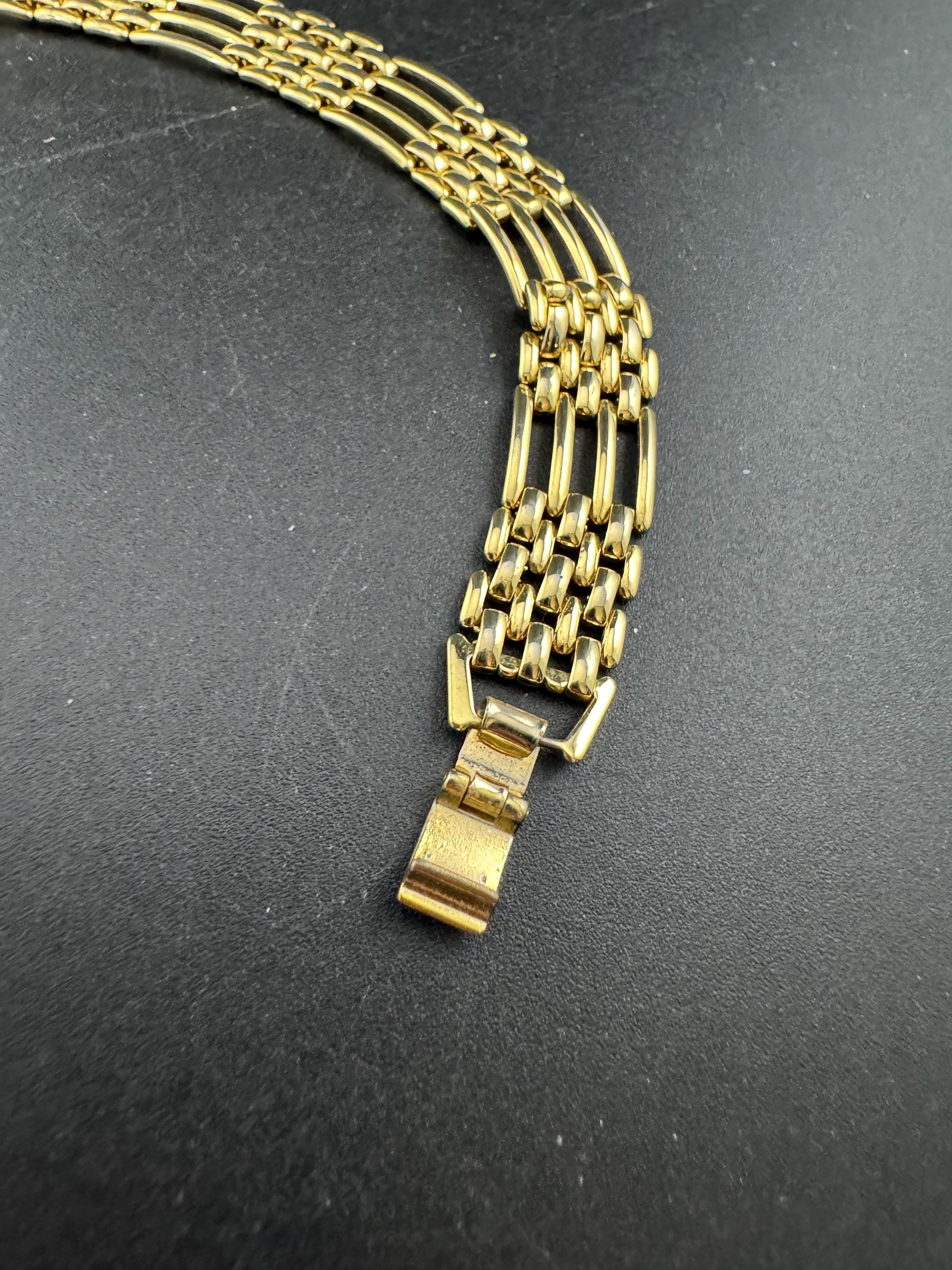 Vintage Modernist wide Flat brick panther link gold tone 1980s women's bracelet