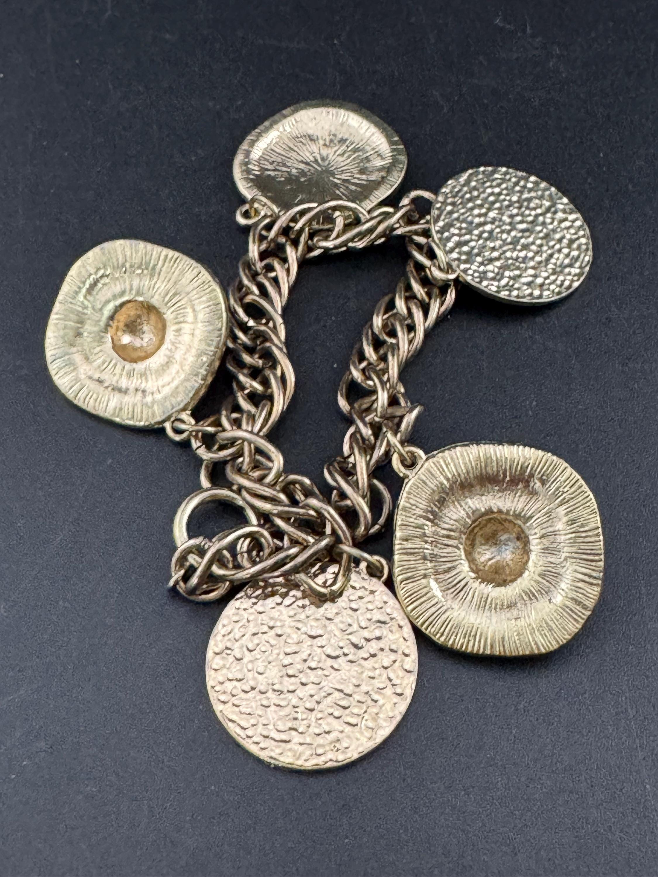 Retro 1990s oversized Gold tone coin disc cabochon dangly charm bracelet 19.5cm