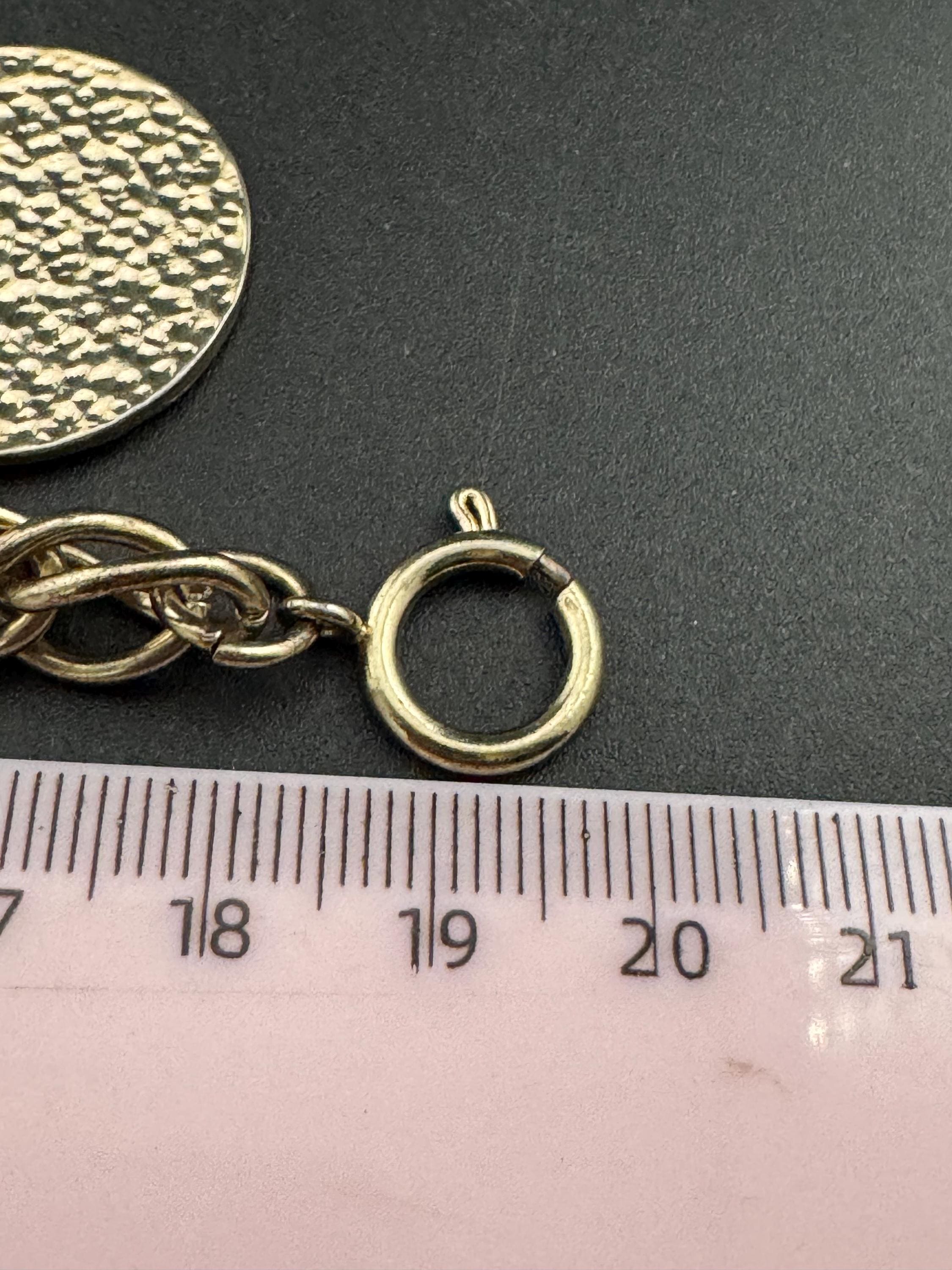 Retro 1990s oversized Gold tone coin disc cabochon dangly charm bracelet 19.5cm