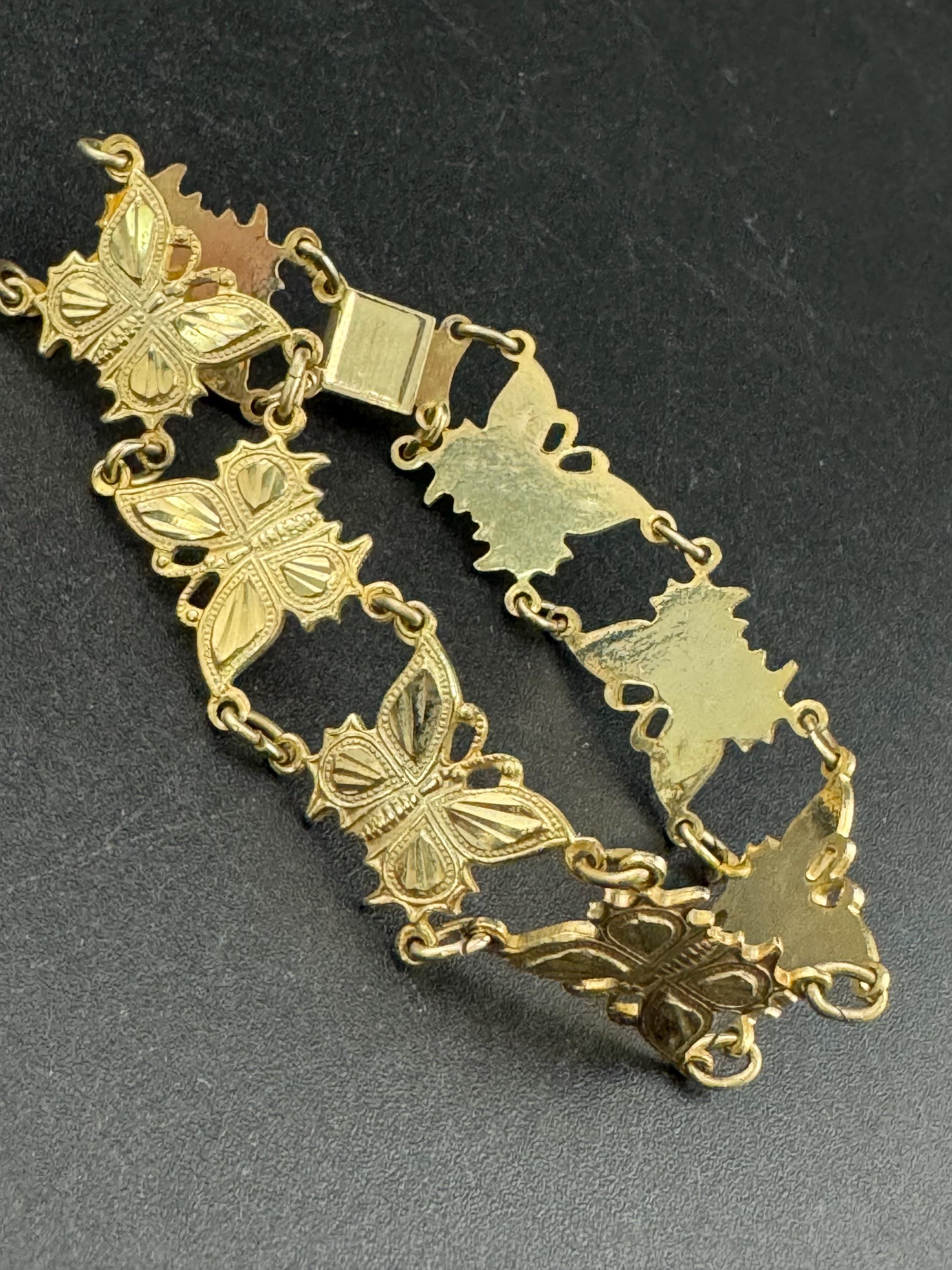 Vintage sweet rolled gold plated 1950s panel link butterfly bracelet 18cm long 14mm wide