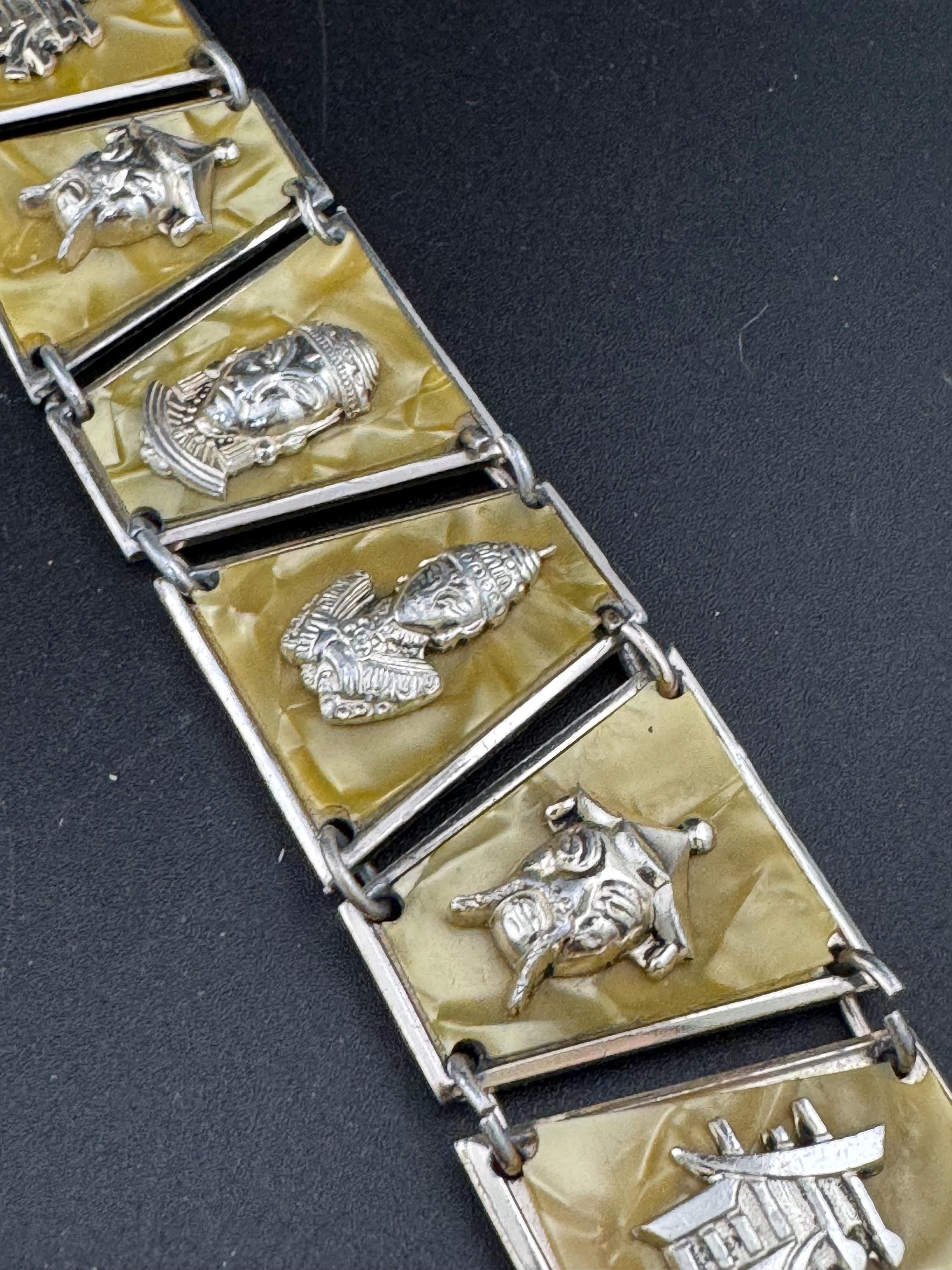Vintage Faux Pearl Panel Bracelet: Kitsch Celluloid Souvenir, 1940s Style
