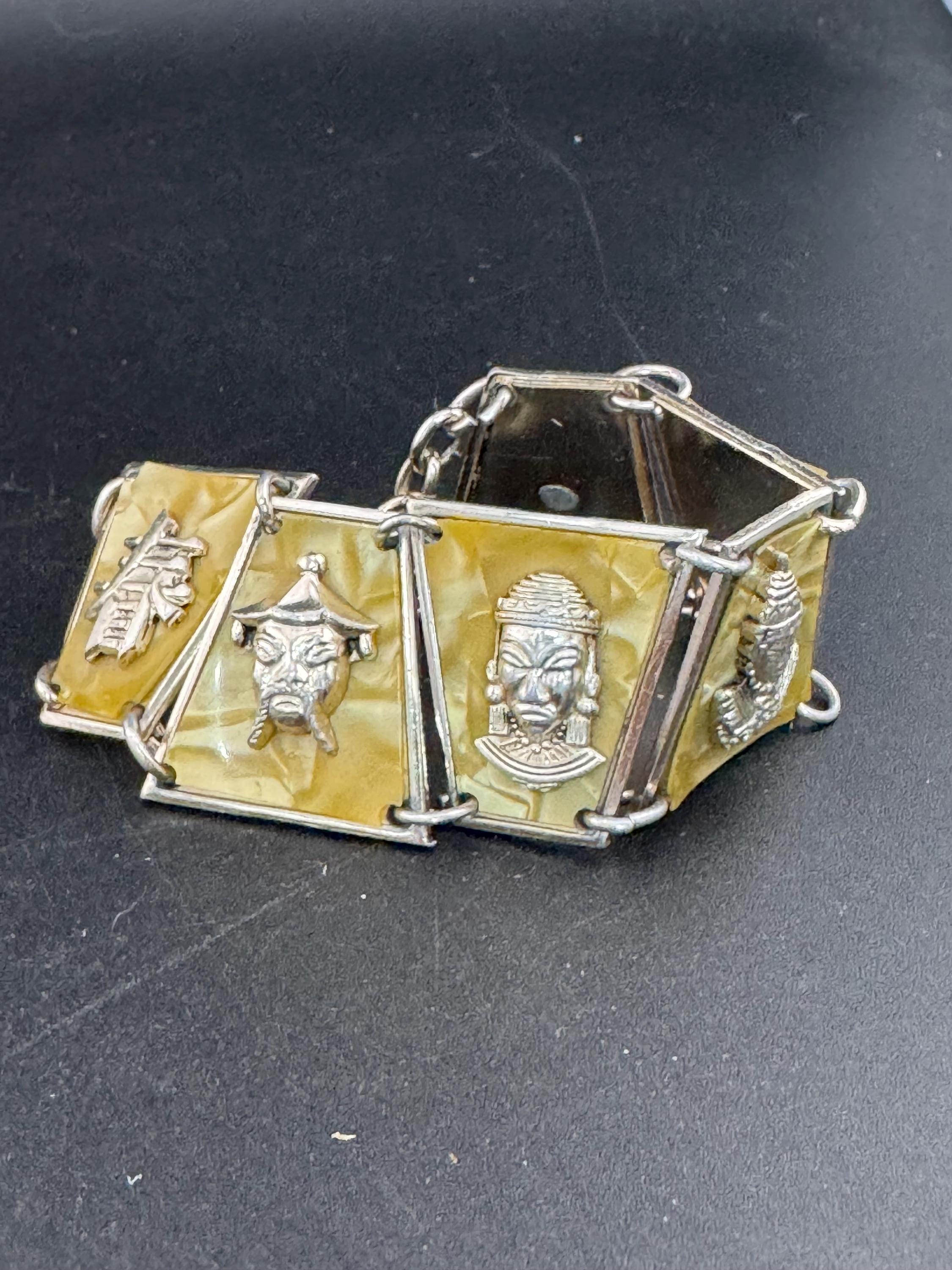 Vintage Faux Pearl Panel Bracelet: Kitsch Celluloid Souvenir, 1940s Style