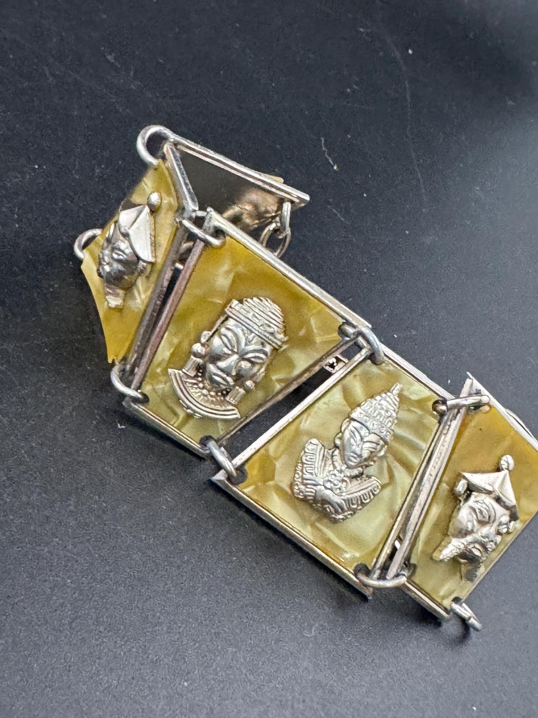 Vintage Faux Pearl Panel Bracelet: Kitsch Celluloid Souvenir, 1940s Style
