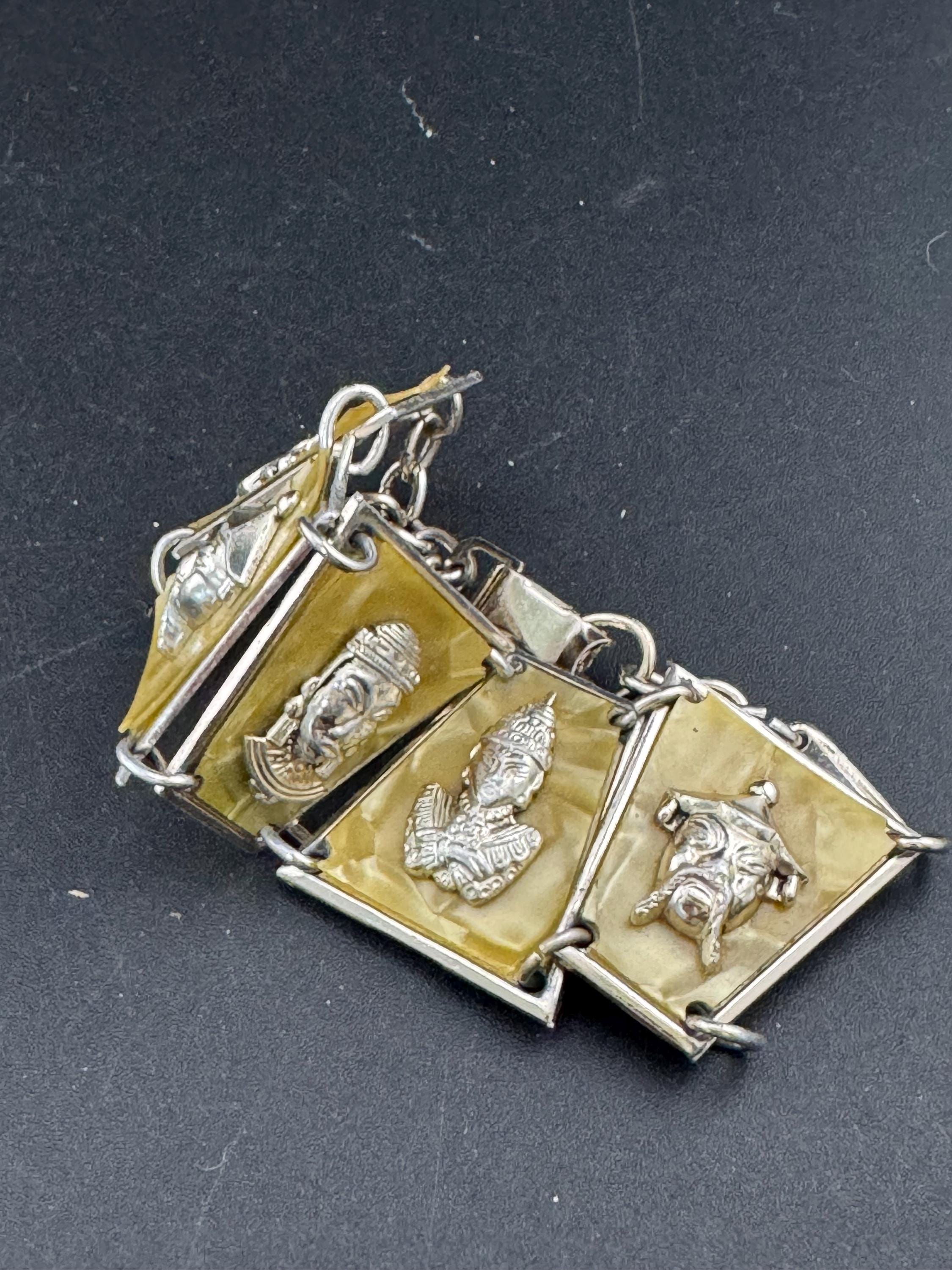 Vintage Faux Pearl Panel Bracelet: Kitsch Celluloid Souvenir, 1940s Style