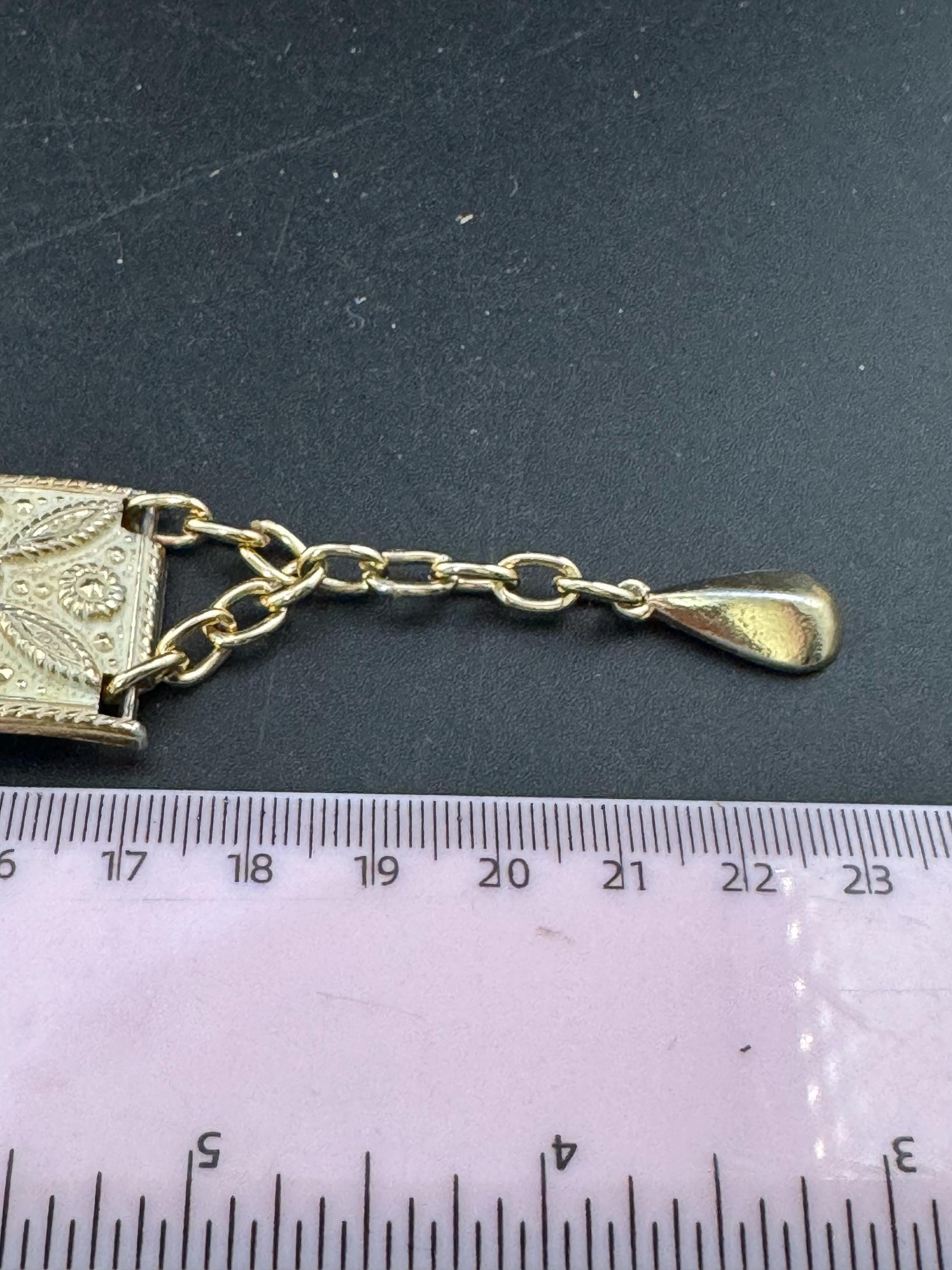 Vintage gold Tone cream enamel floral panel link bracelet lightweight aluminium Eloxal