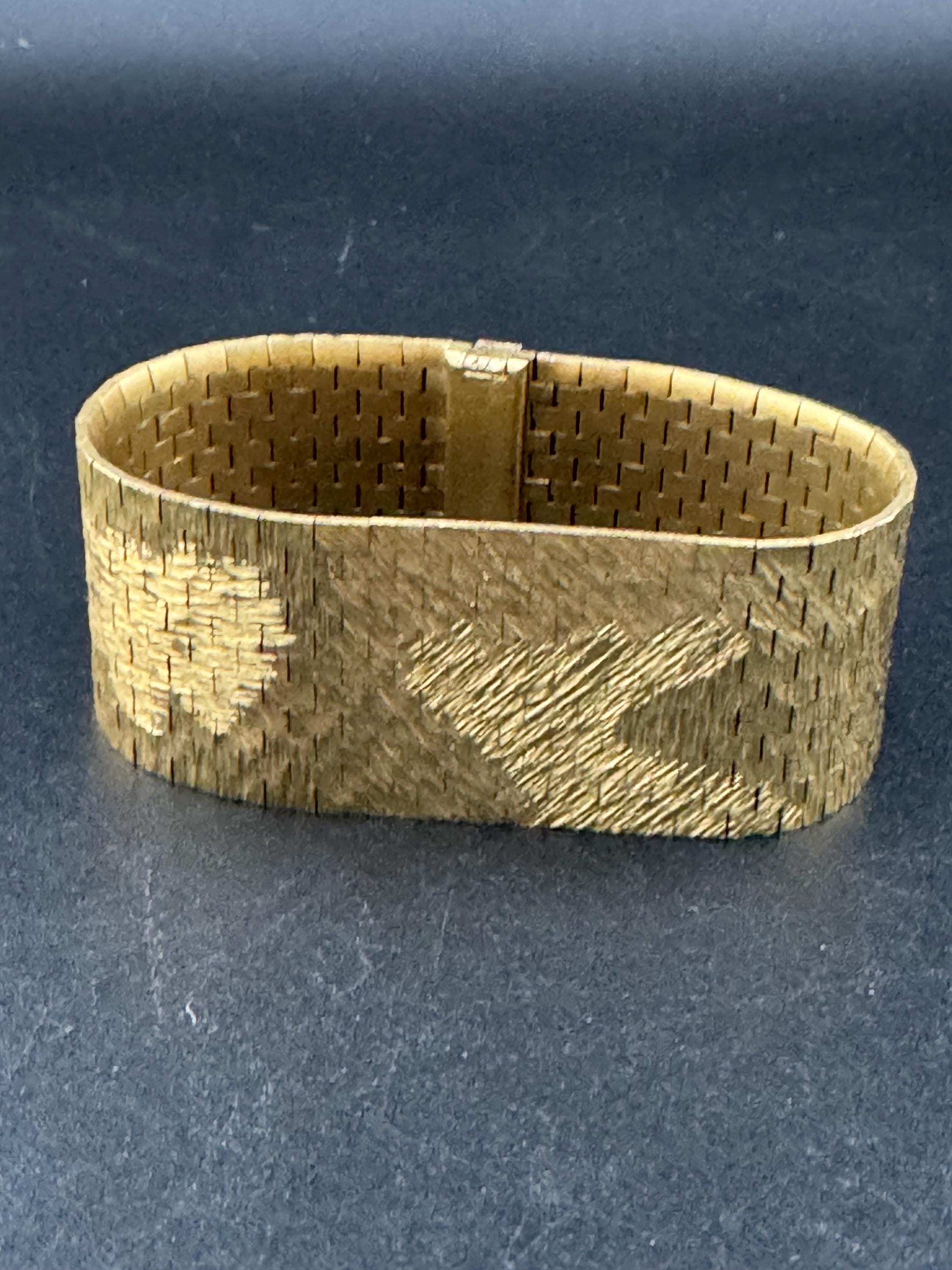 Vintage 1970s articulated flat gold plated textured wide cuff wrap bracelet 17.5cm x 2.75cm