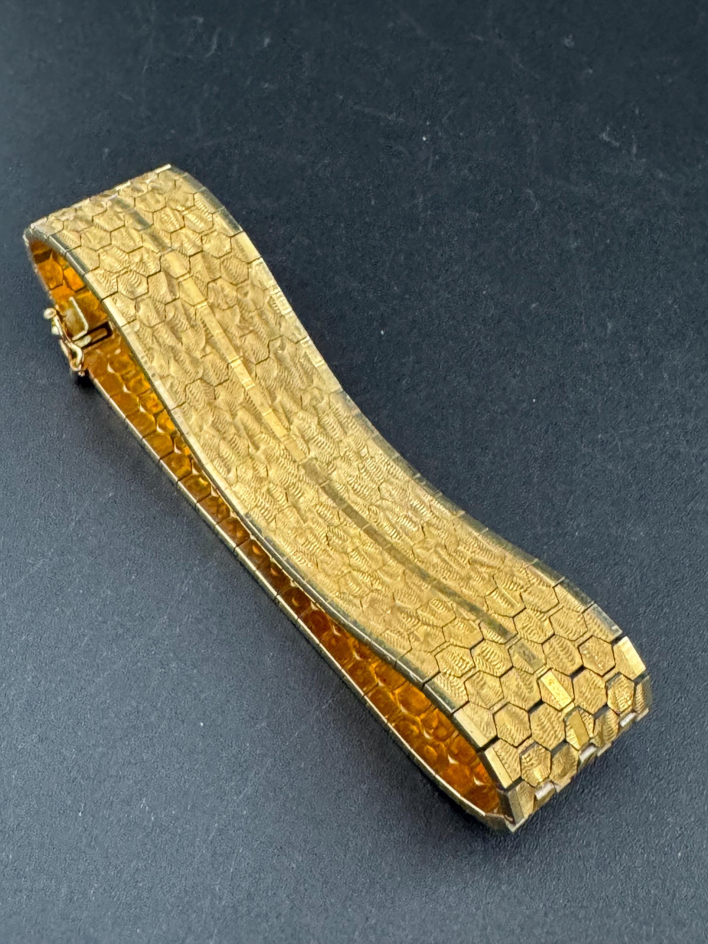 1970s Brutalist Gold Plated Cuff Bracelet: Signed CAL Woven Wrap