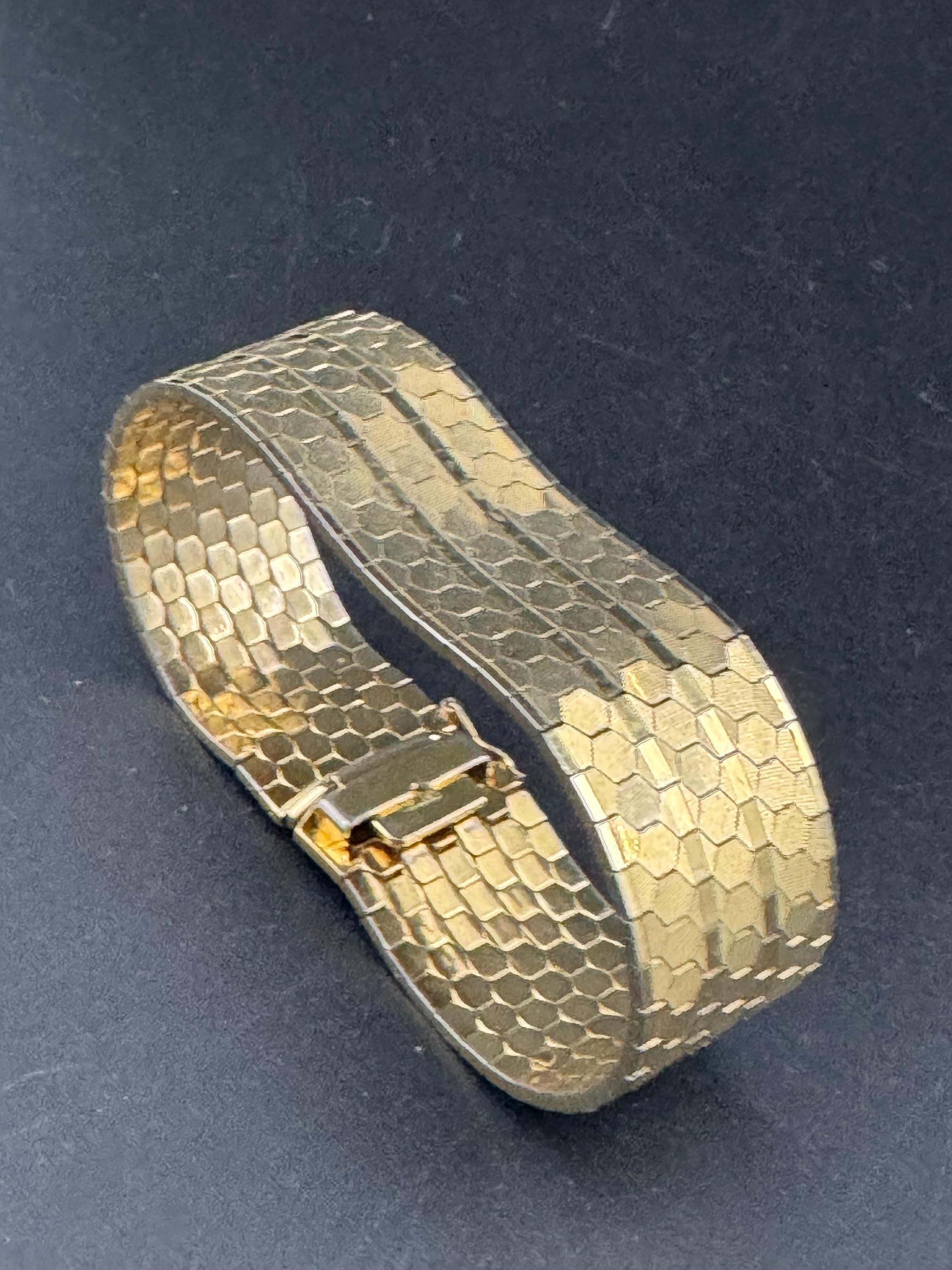 1970s Brutalist Gold Plated Woven Cuff Bracelet - Signed CT