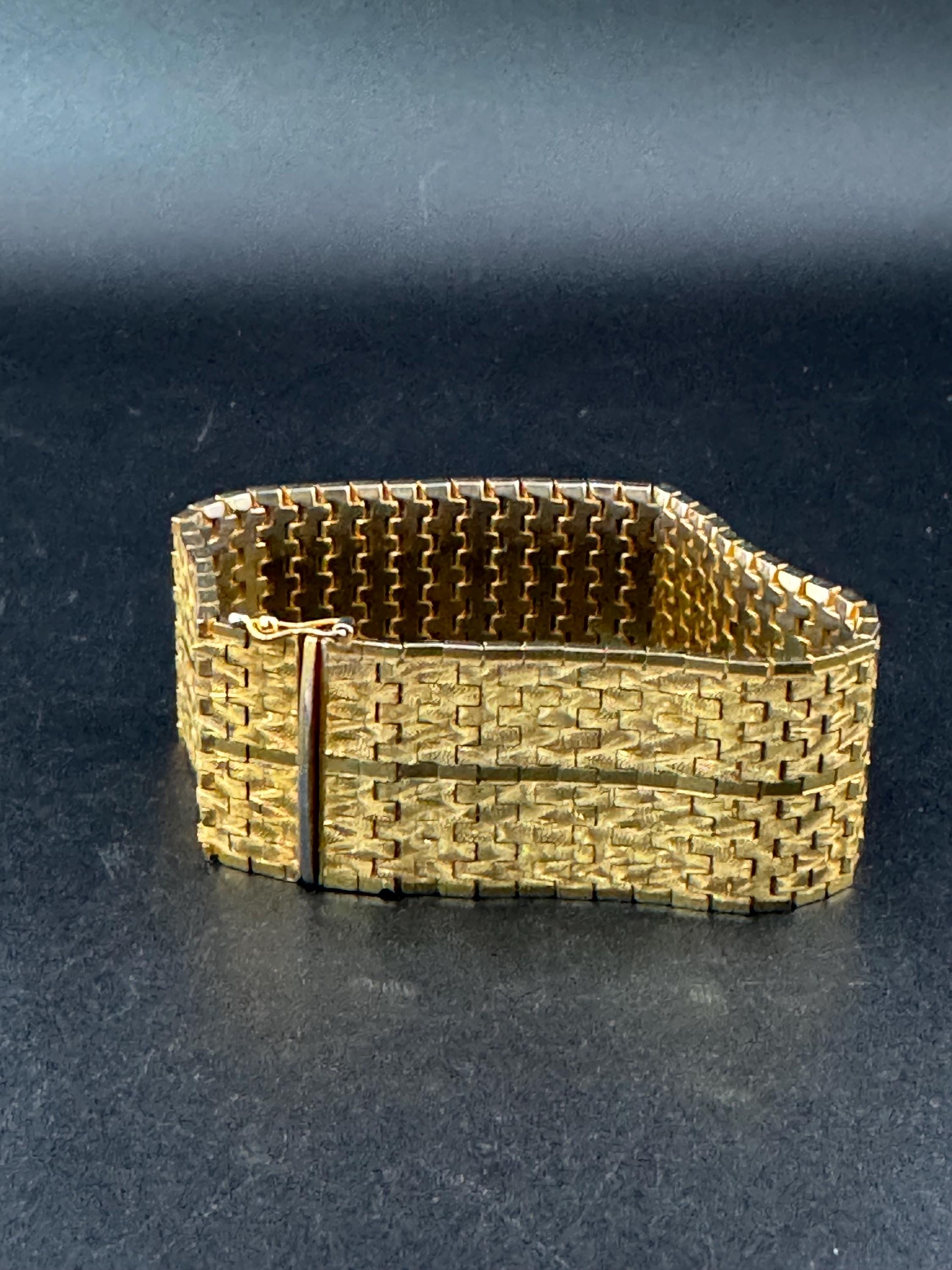 1970s Brutalist Gold Plated Cuff Bracelet: Woven Design