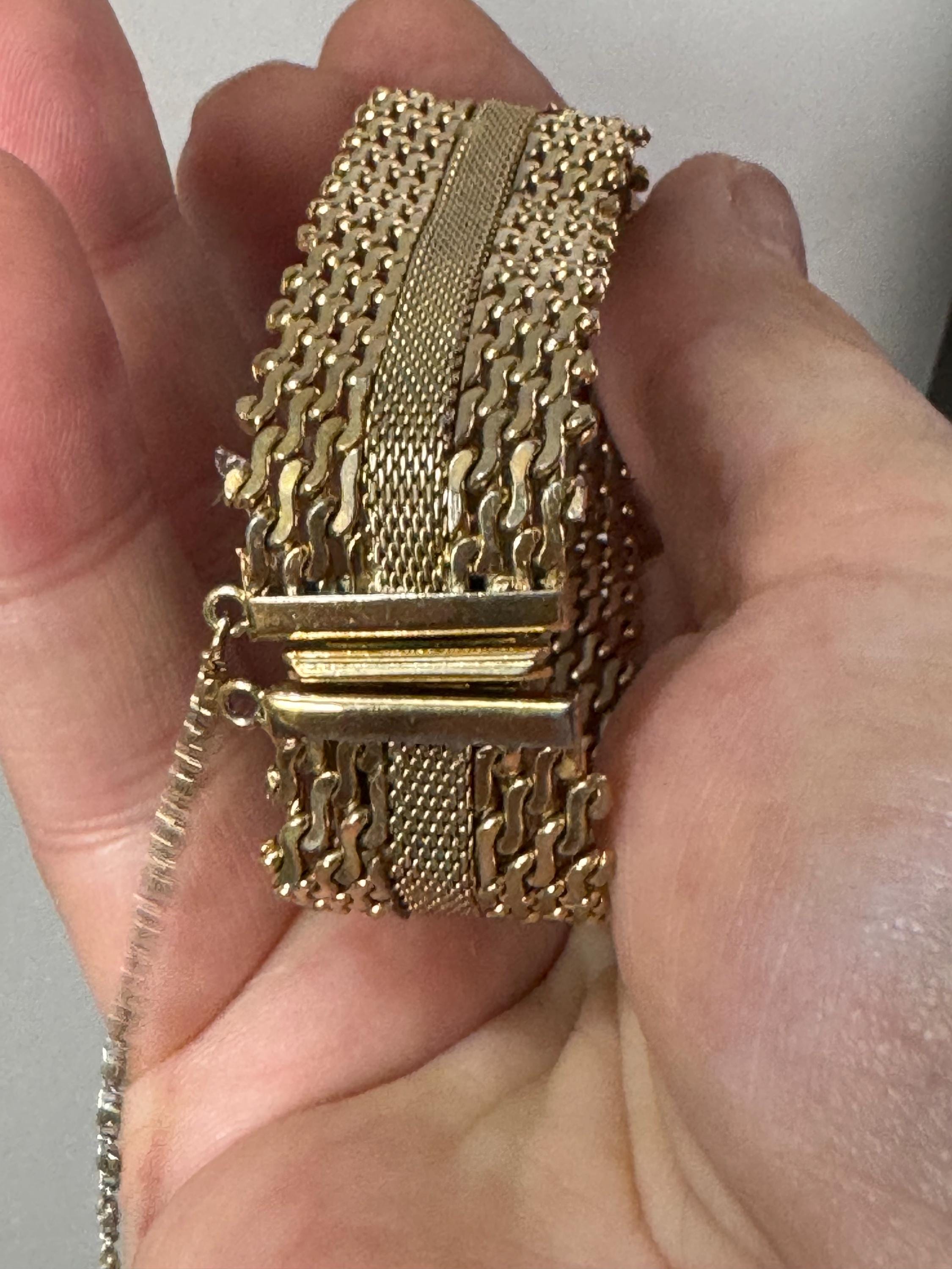 1970s Gold Plated Woven Cuff Bracelet - Wide Articulated Wrap