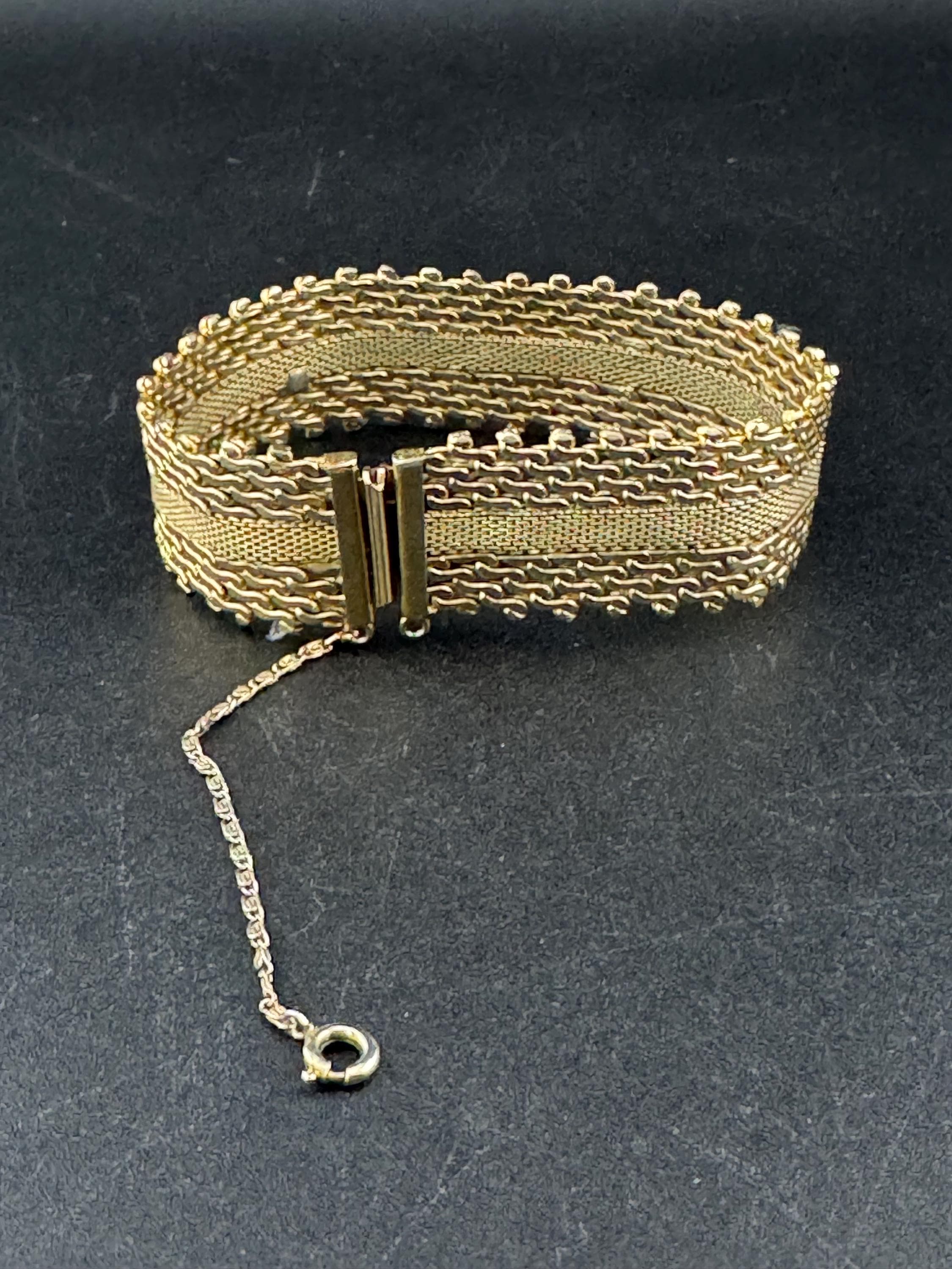 1970s Gold Plated Woven Cuff Bracelet - Wide Articulated Wrap