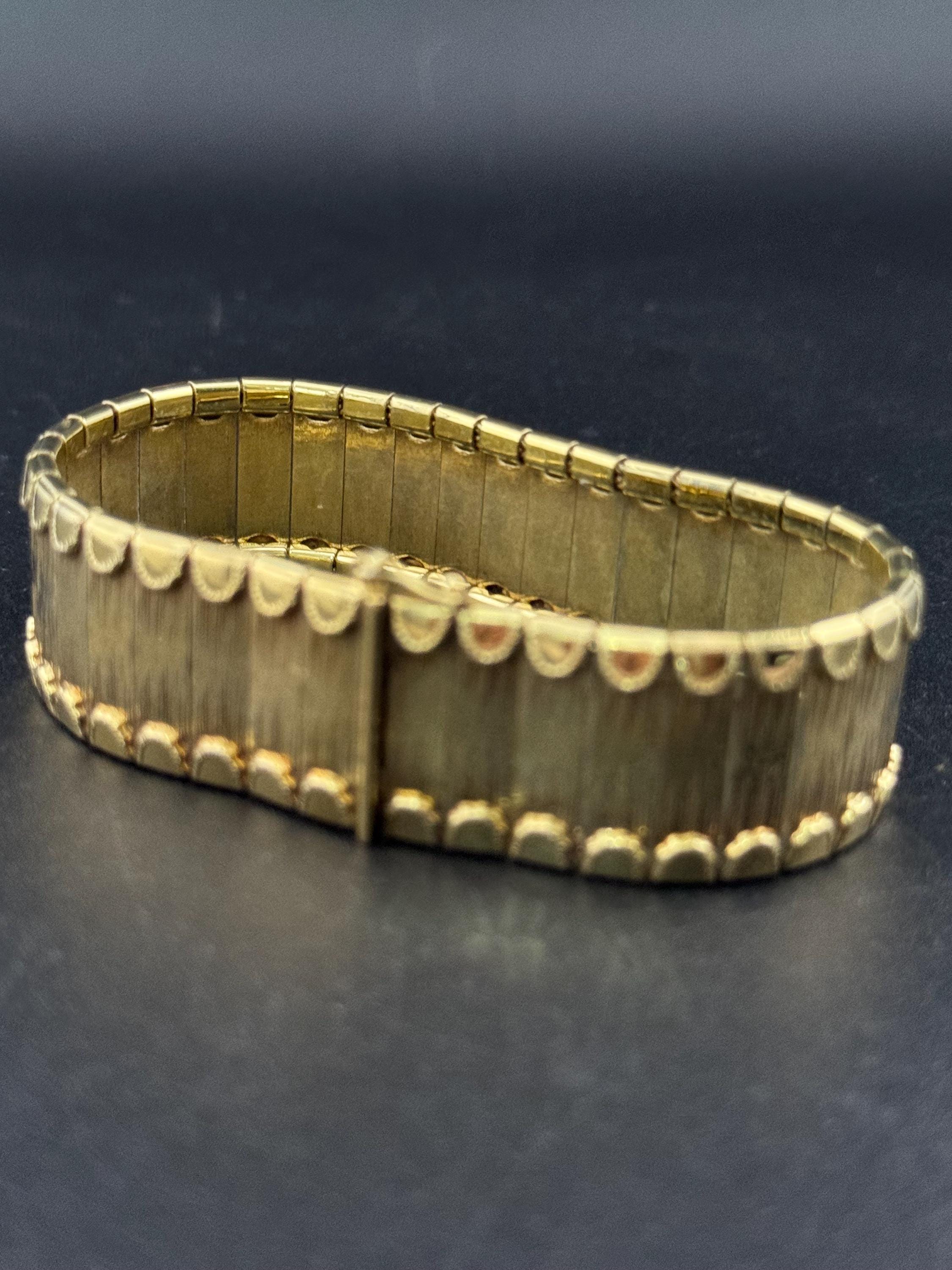 1970s Gold Plated wide Cuff Bracelet: Signed West Germany Vintage