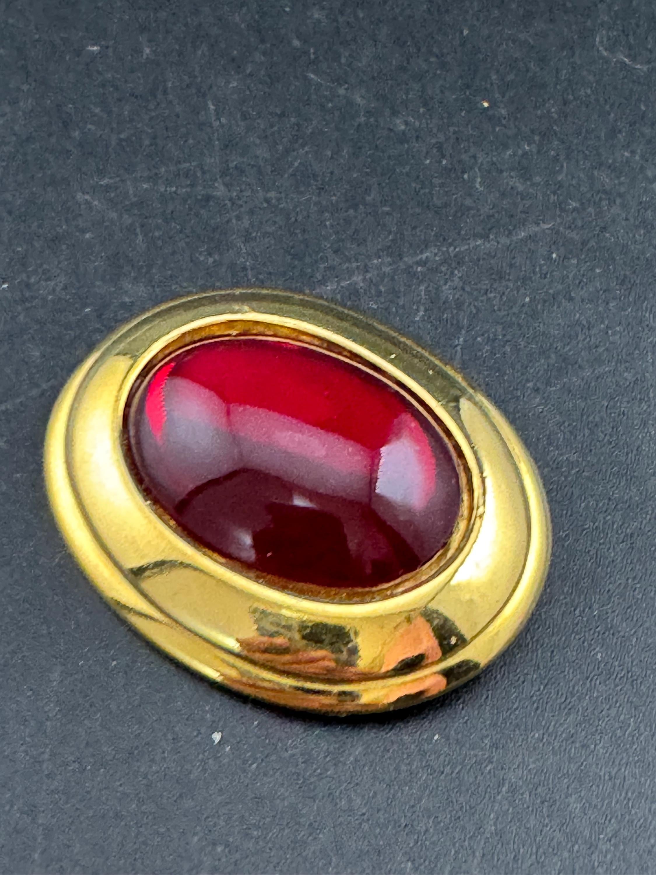 vintage signed Napier Ruby red glass cabochon oval brooch 5cm 1980s