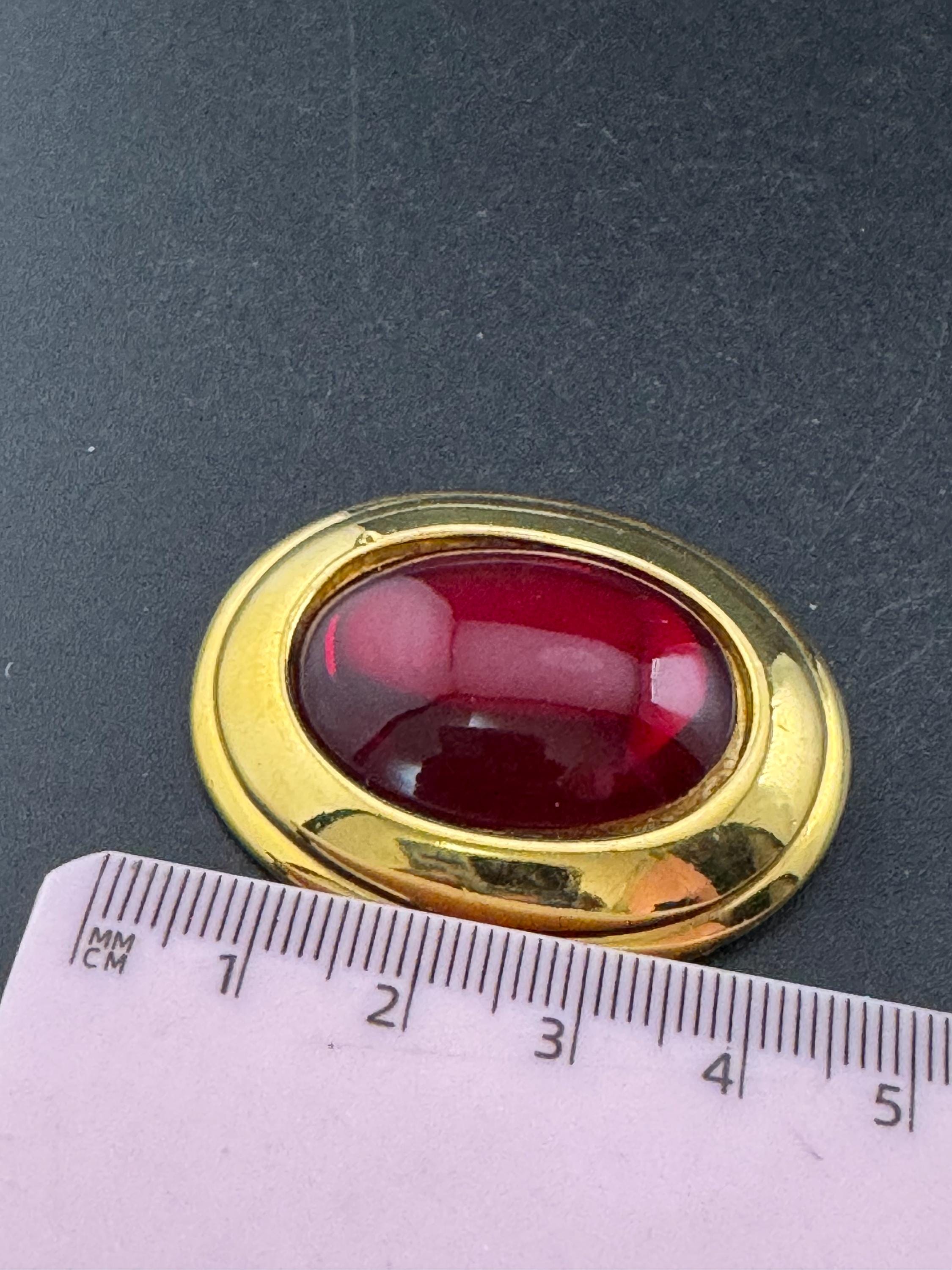 vintage signed Napier Ruby red glass cabochon oval brooch 5cm 1980s