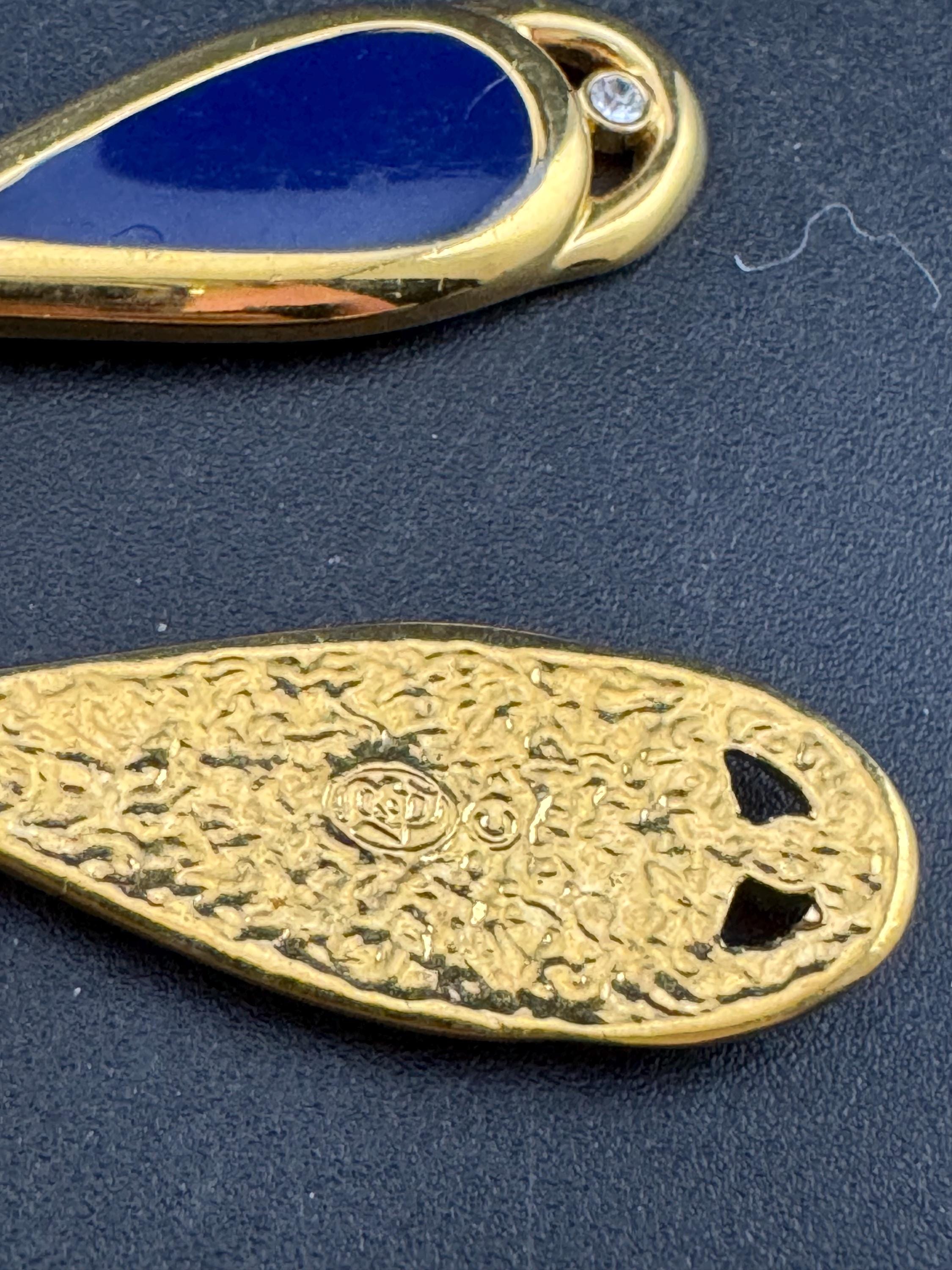 Vintage Bergdorf Goodman Clip On Earrings: Blue Enamel Gold Tone