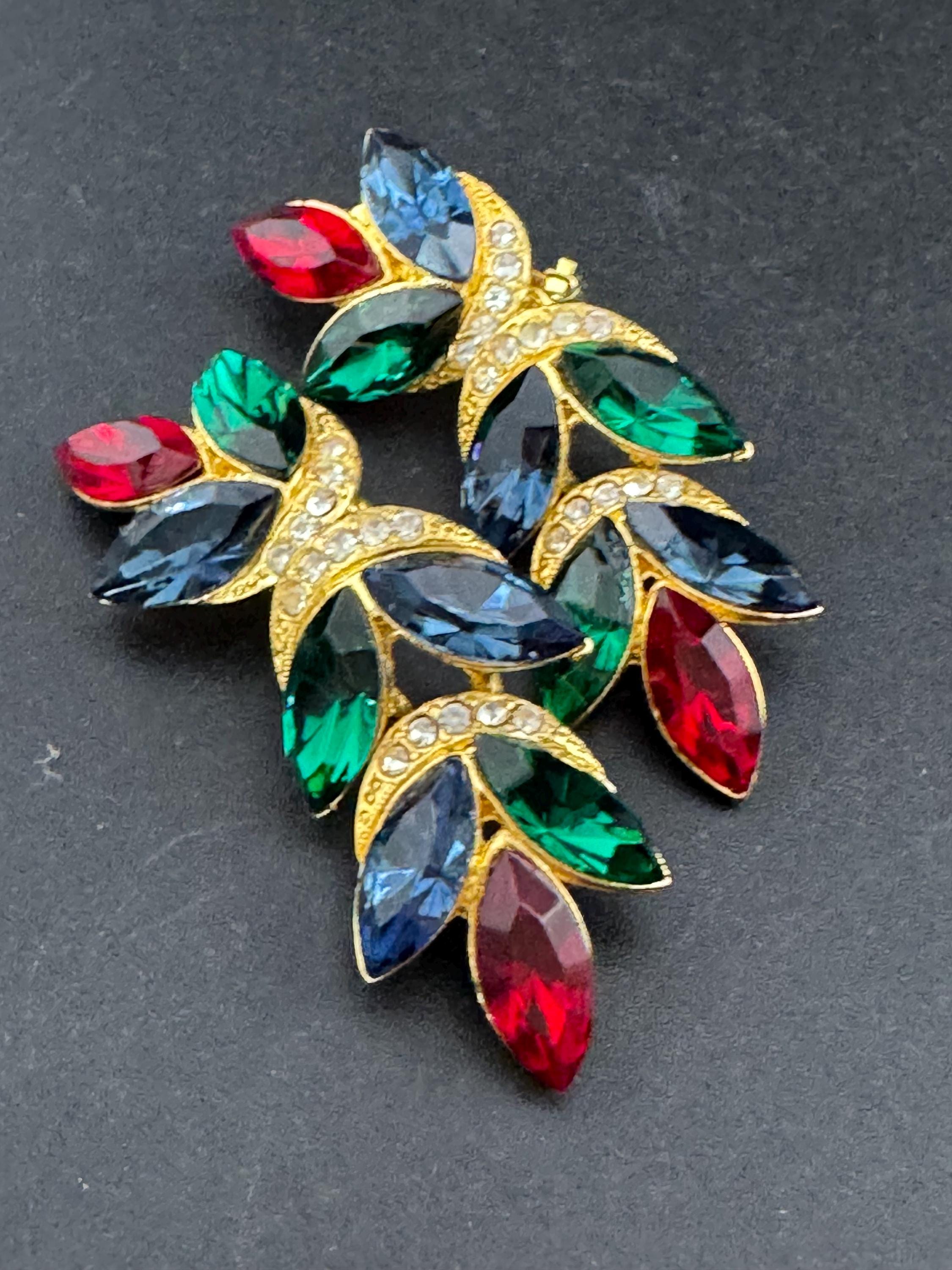 Vintage Swarovski Crystal Clip On Earrings: Ruby Red, Emerald Green, Sapphire Blue