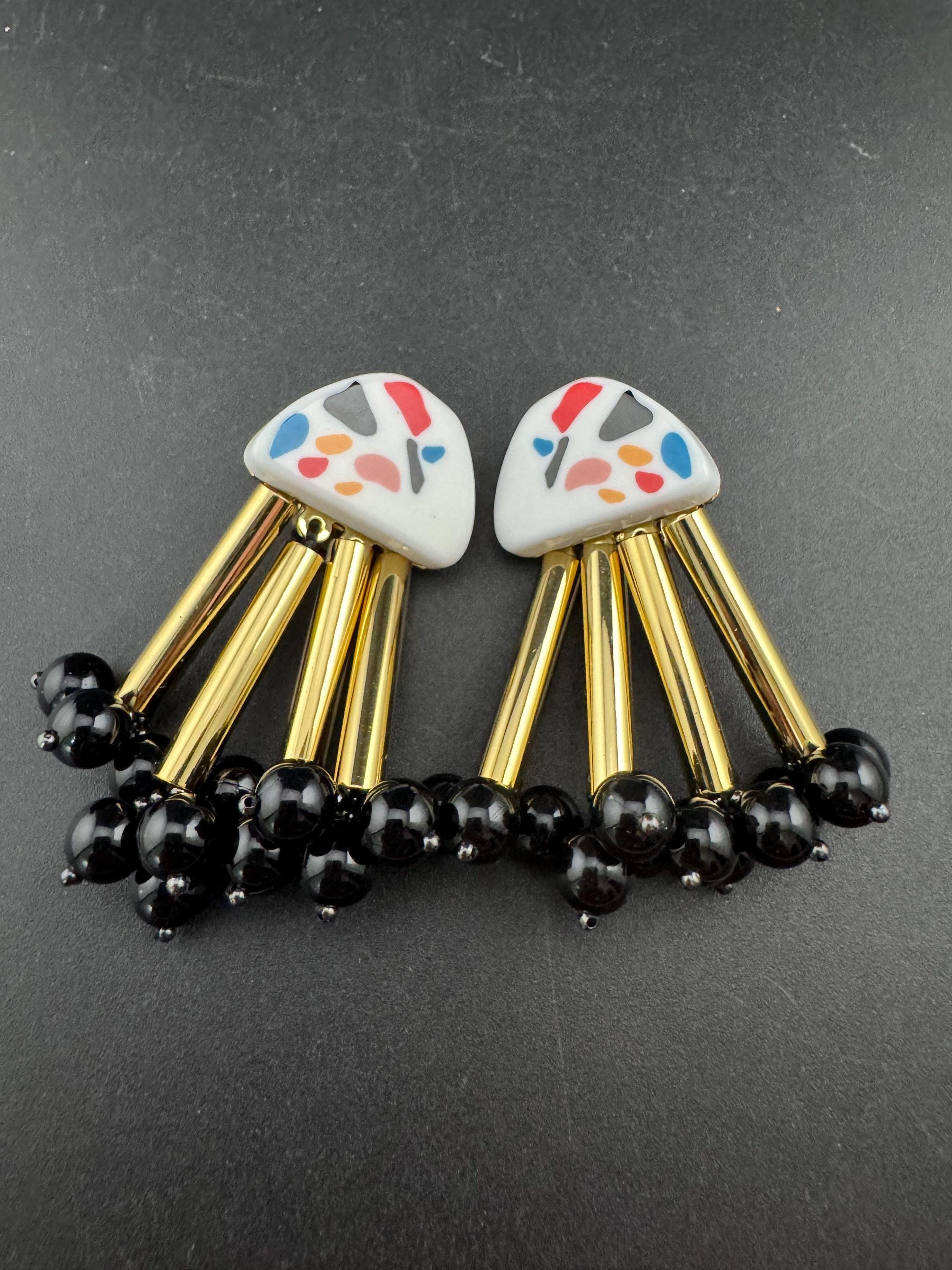 Retro Beaded Clip On Earrings: Bimba Y Lola Modernist Design