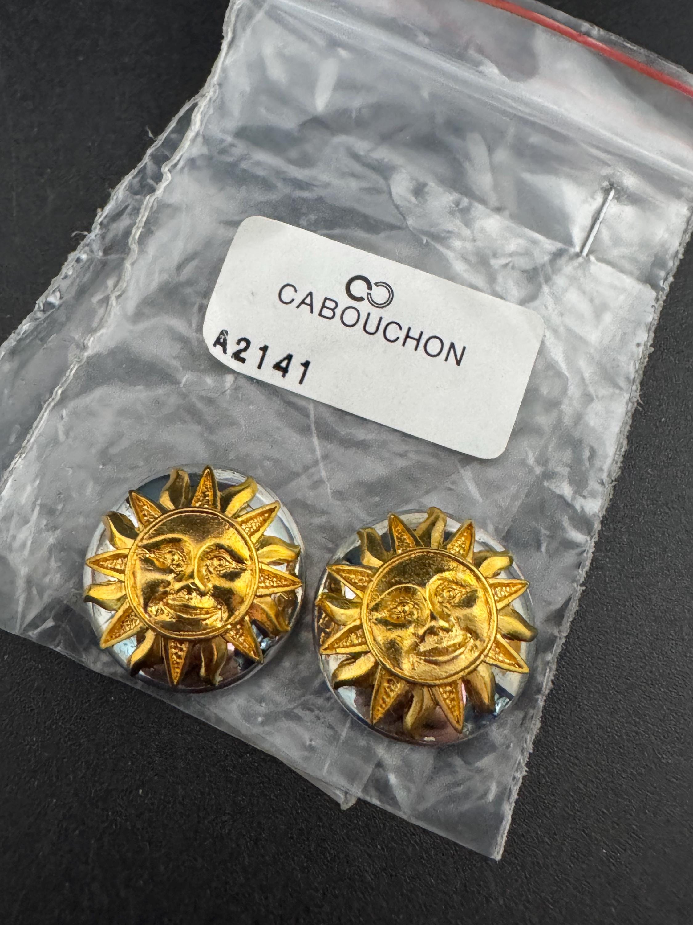 set of 2 vintage CABOUCHON gold and silver tone Sun design button covers 20mm