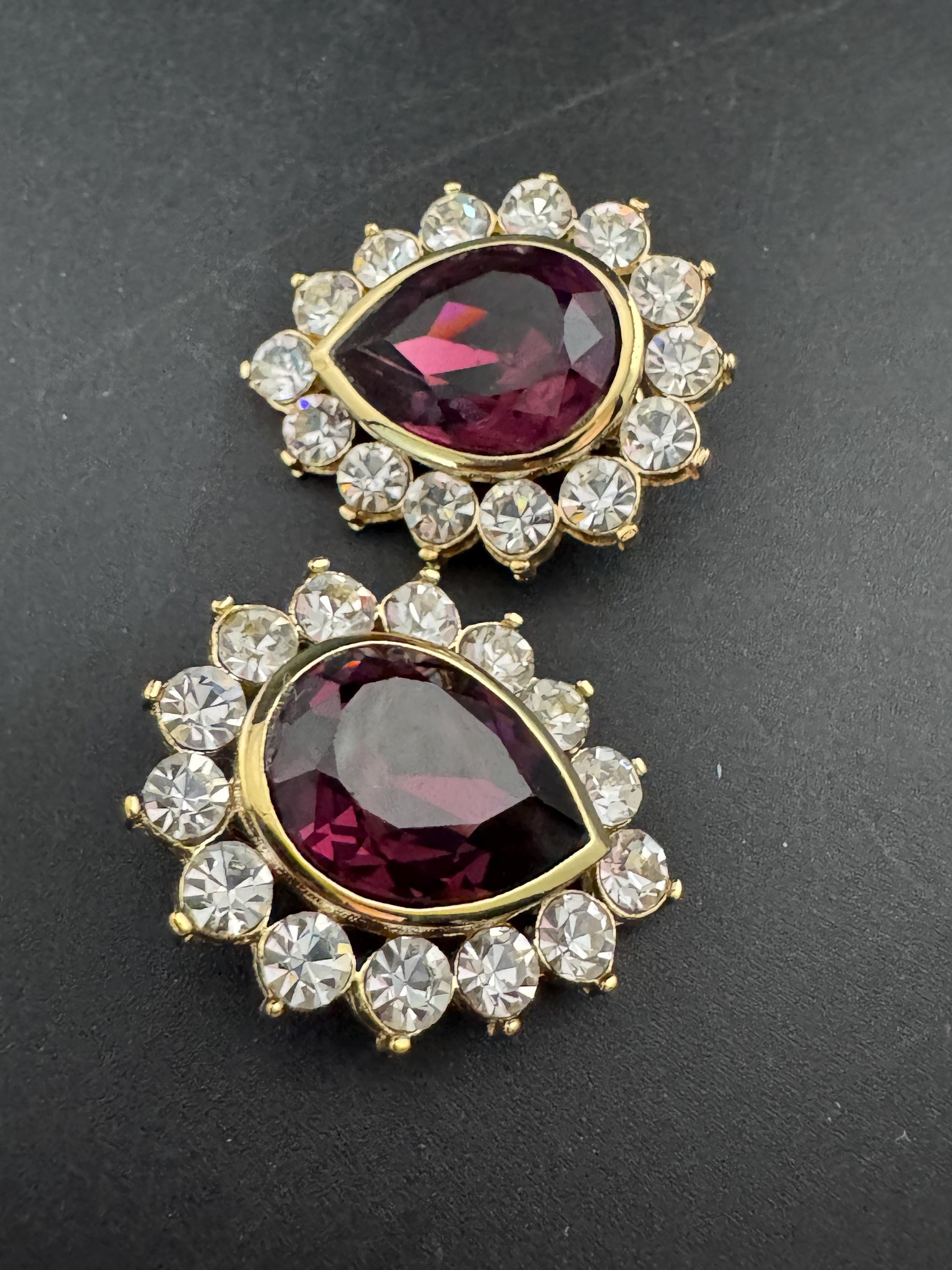 Vintage Swarovski Crystal Teardrop Earrings: Oversized Gold Tone Studs, 1980s