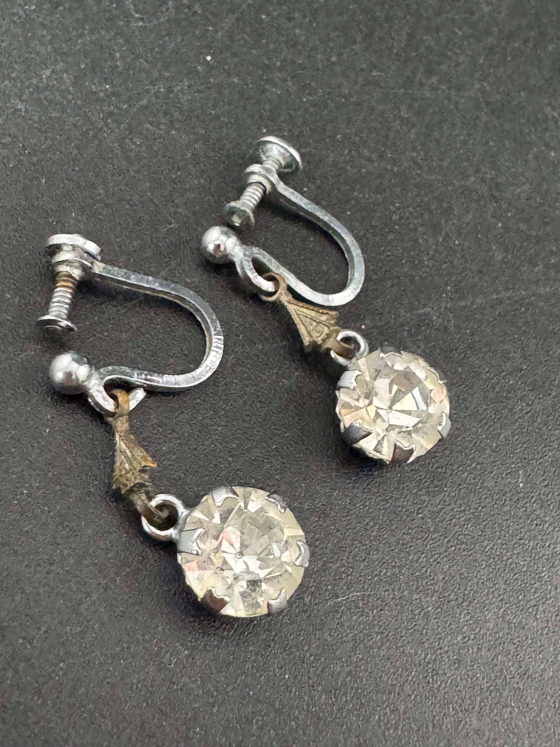 Vintage Clear Diamanté long 2cm Drop Paste rhinestone Clip On Earrings screw back