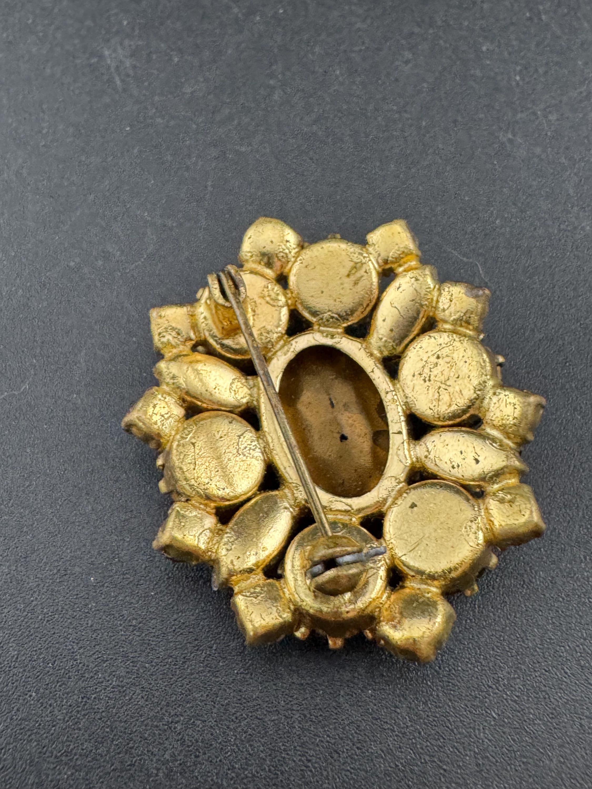 vintage orange citrine and brown cognac glass open back brooch 1950s