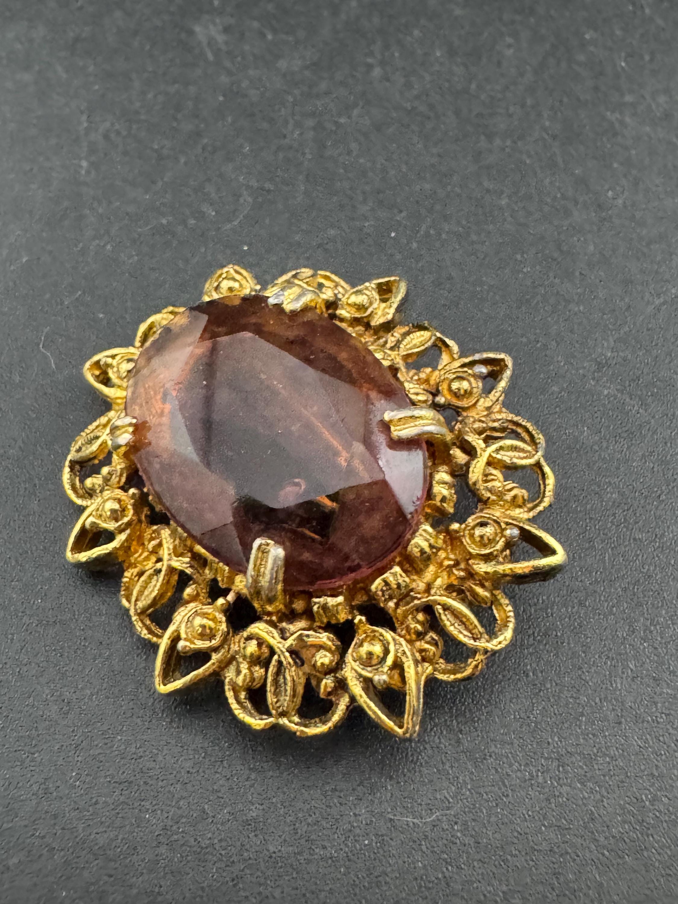 Vintage Scottish style amethyst diamanté big purple glass Brooch