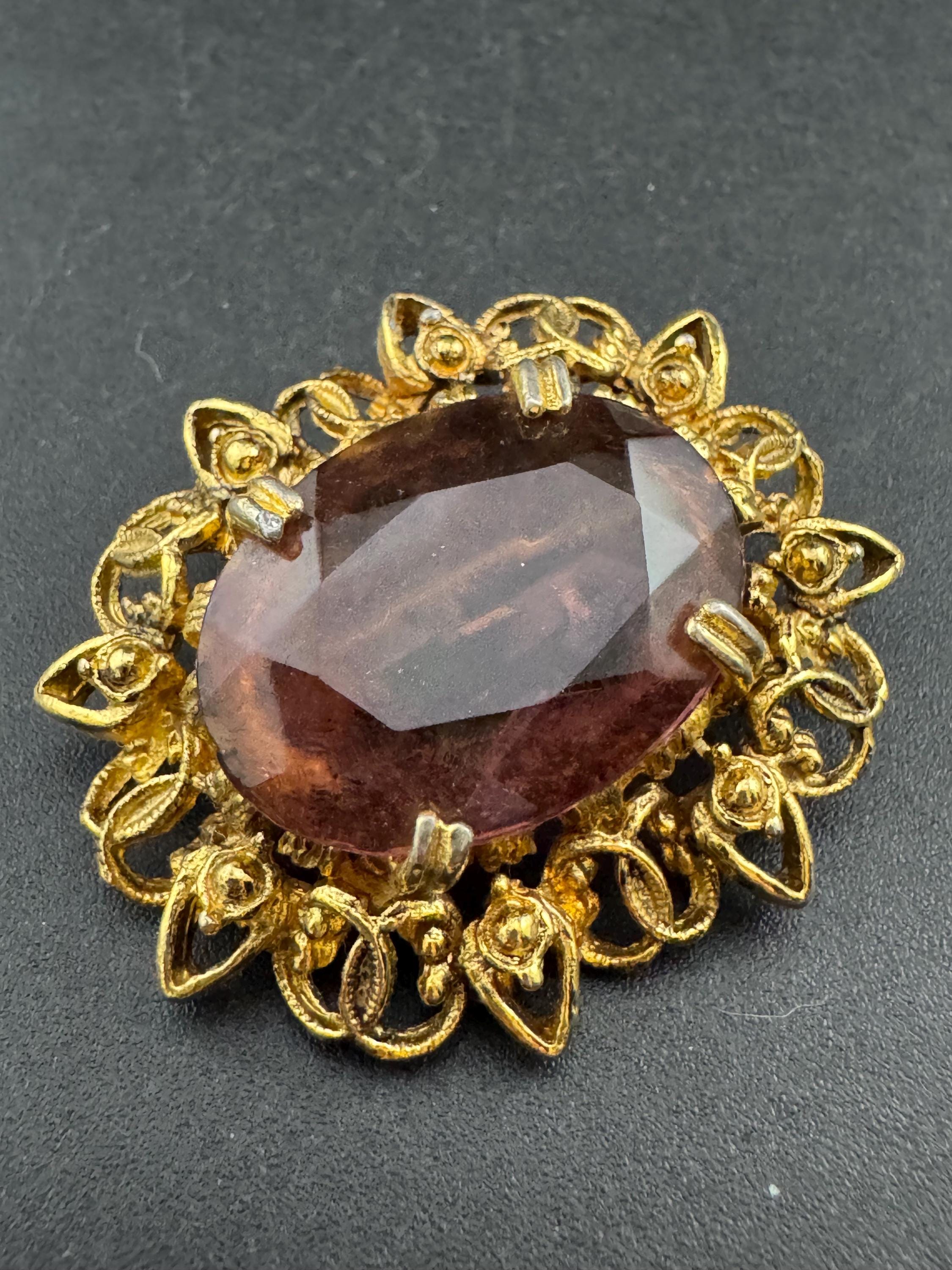 Vintage Scottish style amethyst diamanté big purple glass Brooch