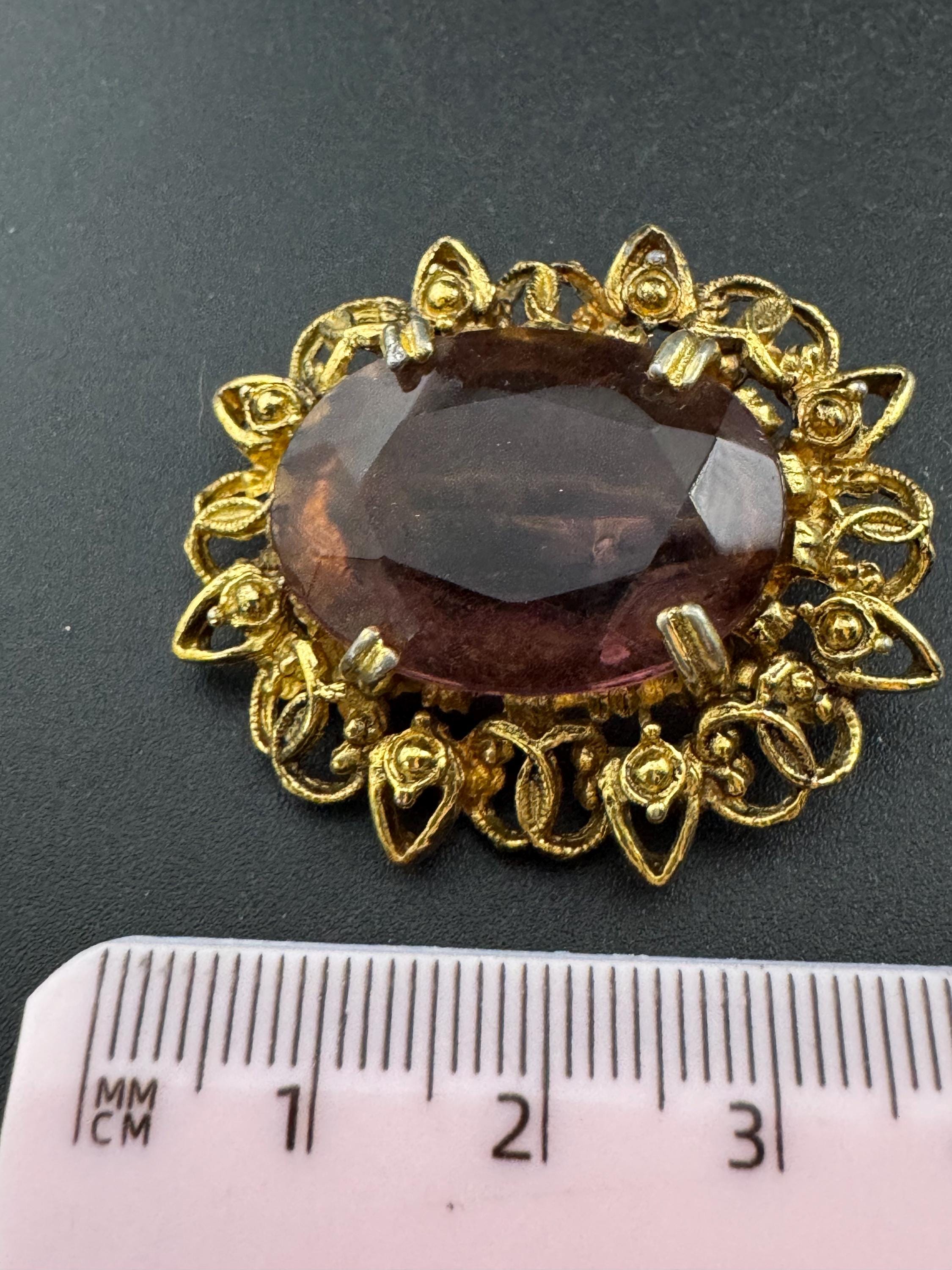 Vintage Scottish style amethyst diamanté big purple glass Brooch