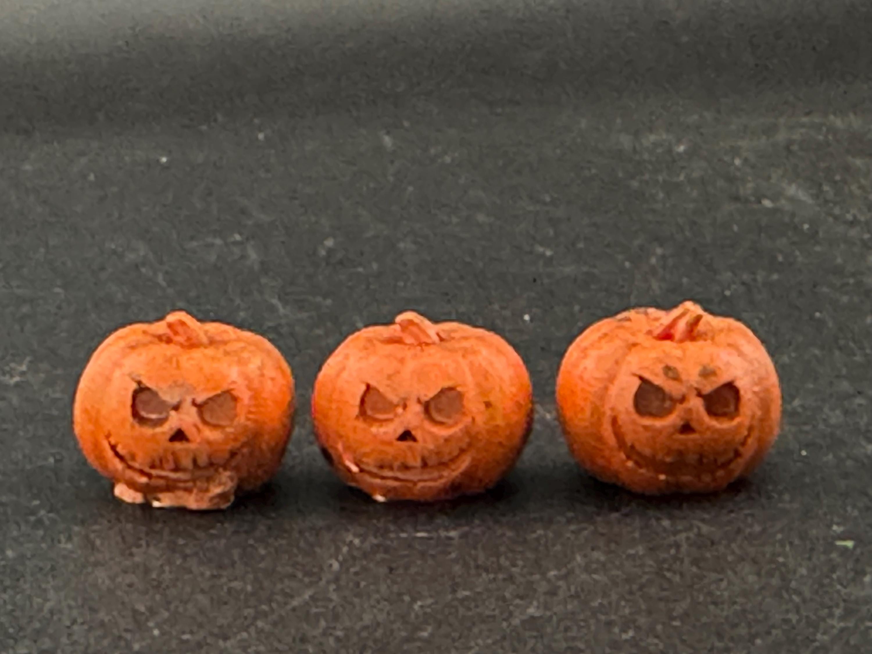 set of 3 miniature scary pumpkin cake topper decorations, craft scenery, dollhouse