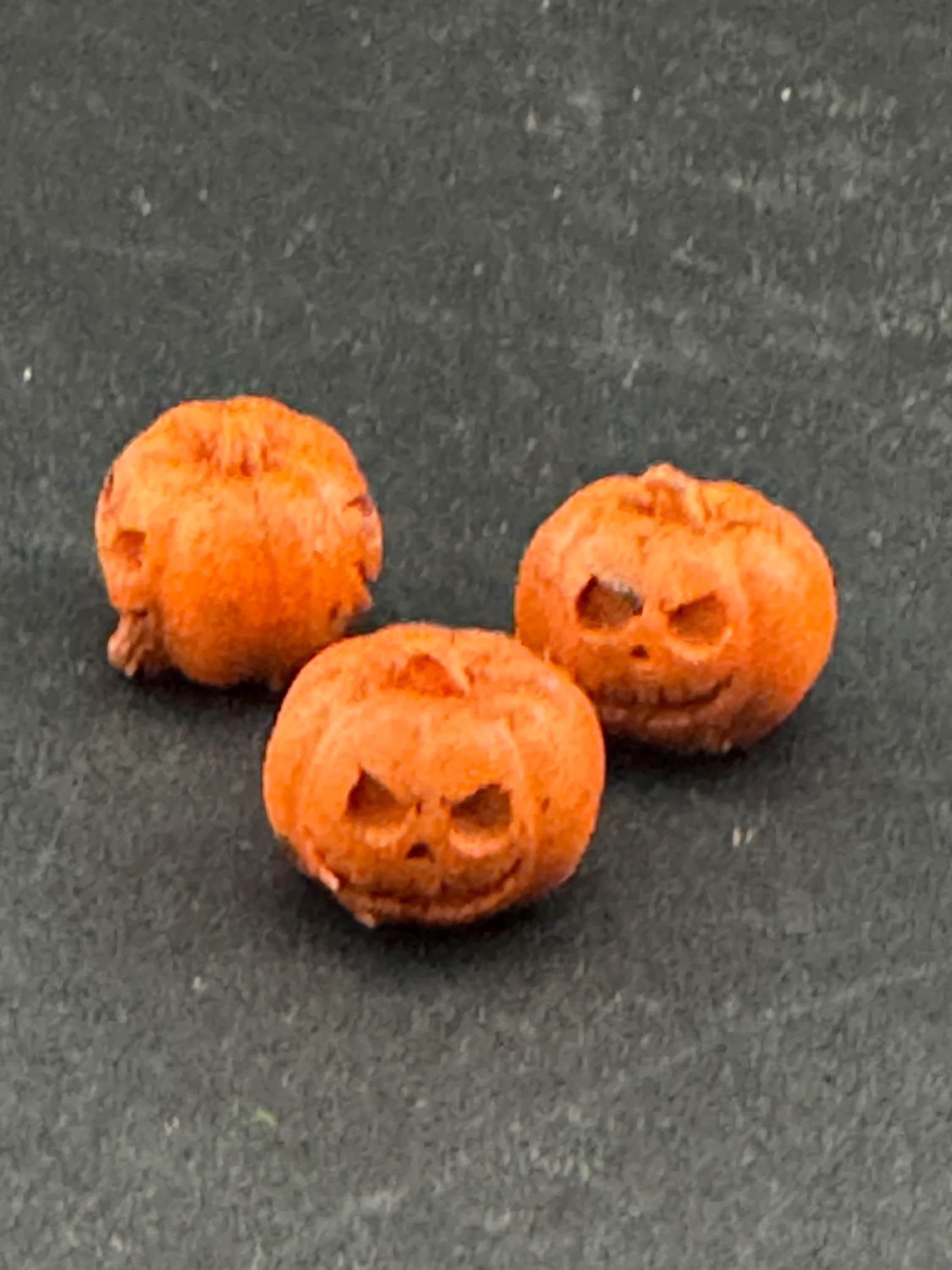 set of 3 miniature scary pumpkin cake topper decorations, craft scenery, dollhouse