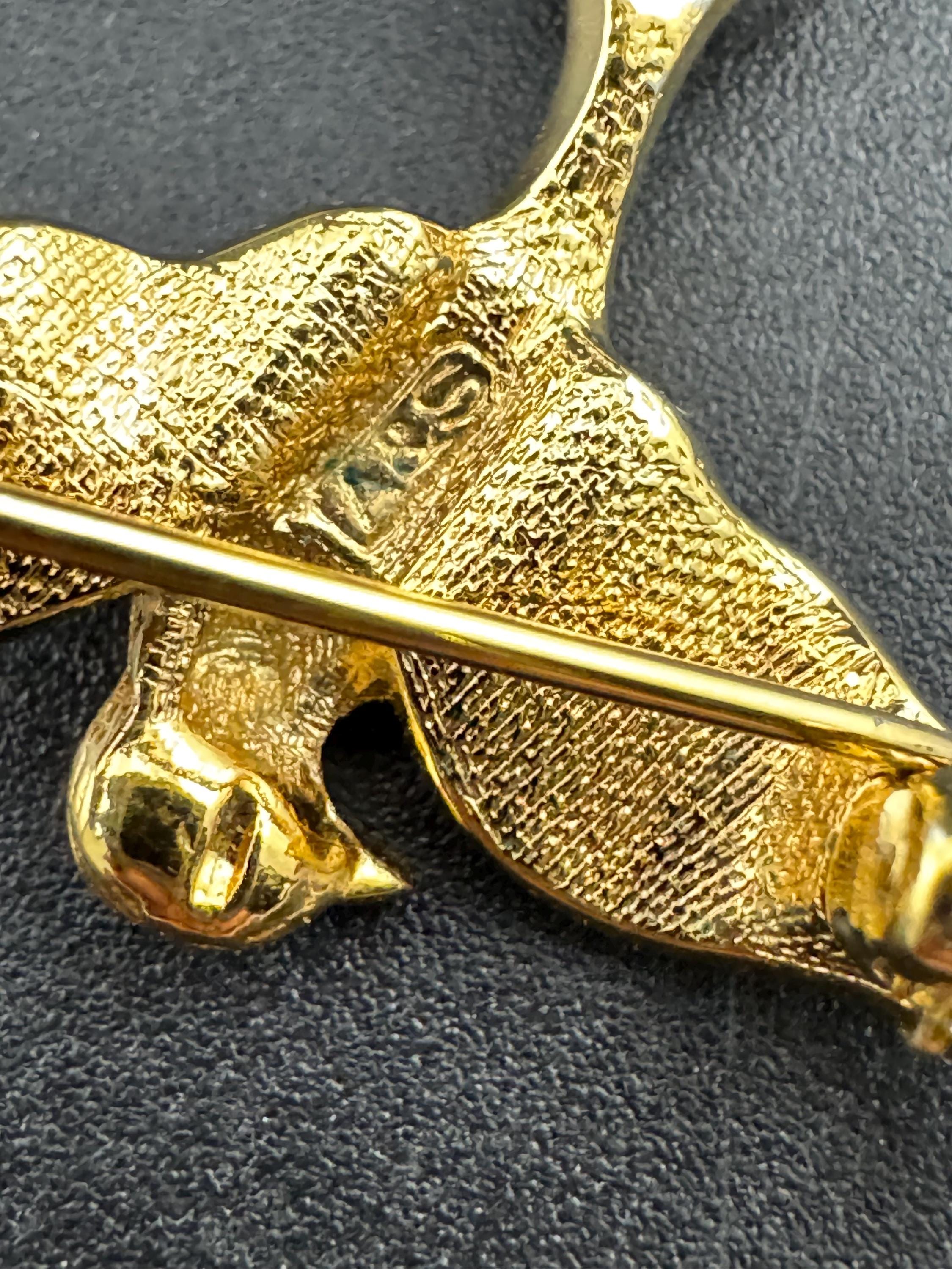 signed Attwood & Sawyer small rhinestone bird brooch, crystal, gold tone