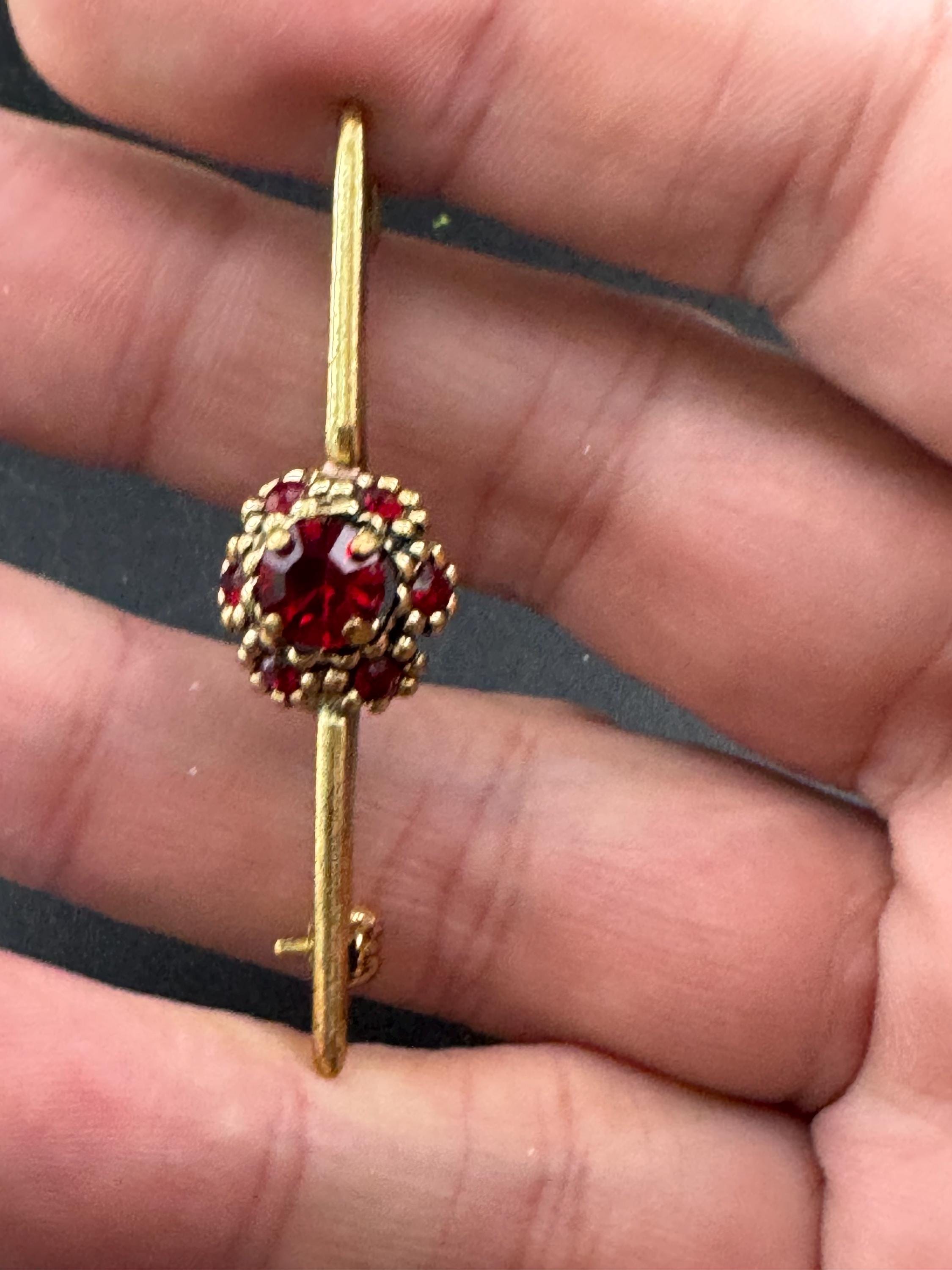 Antique Ruby red paste rhinestone bar Brooch Victorian