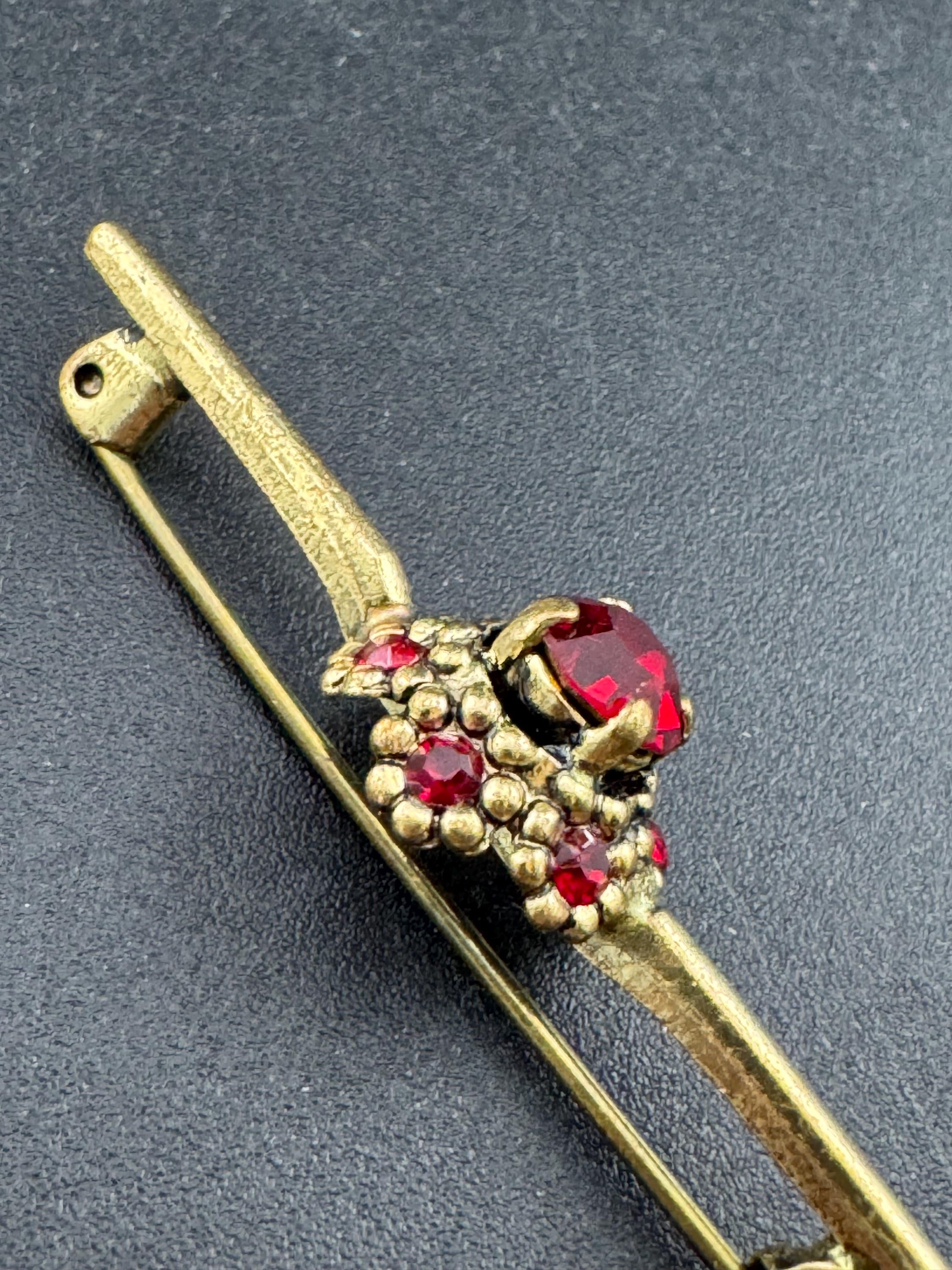 Antique Ruby red paste rhinestone bar Brooch Victorian