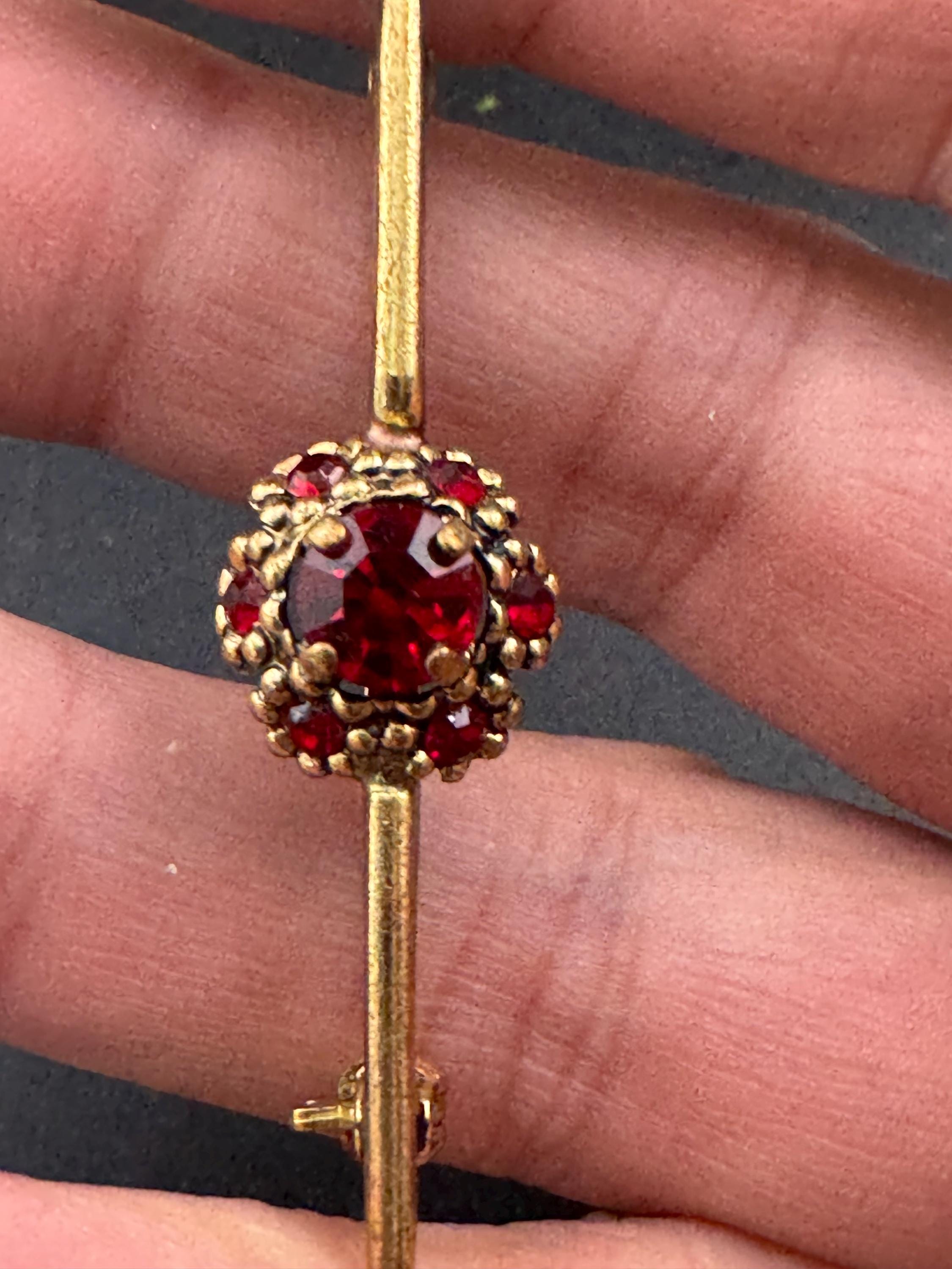 Antique Ruby red paste rhinestone bar Brooch Victorian