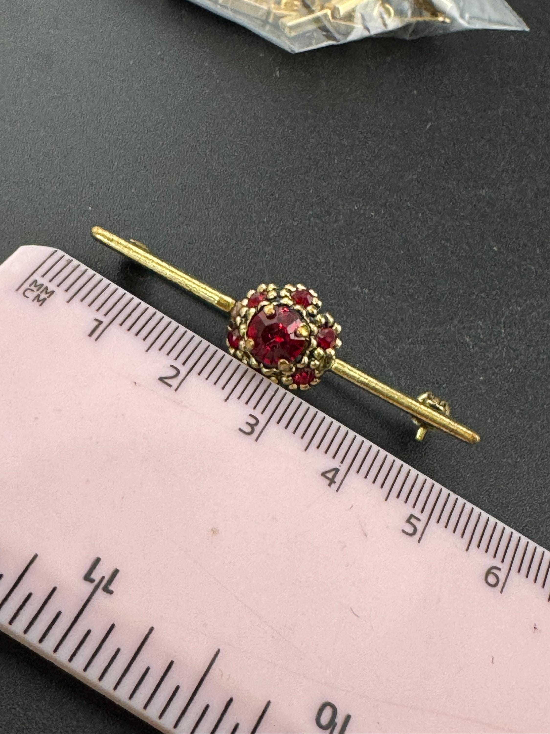 Antique Ruby red paste rhinestone bar Brooch Victorian