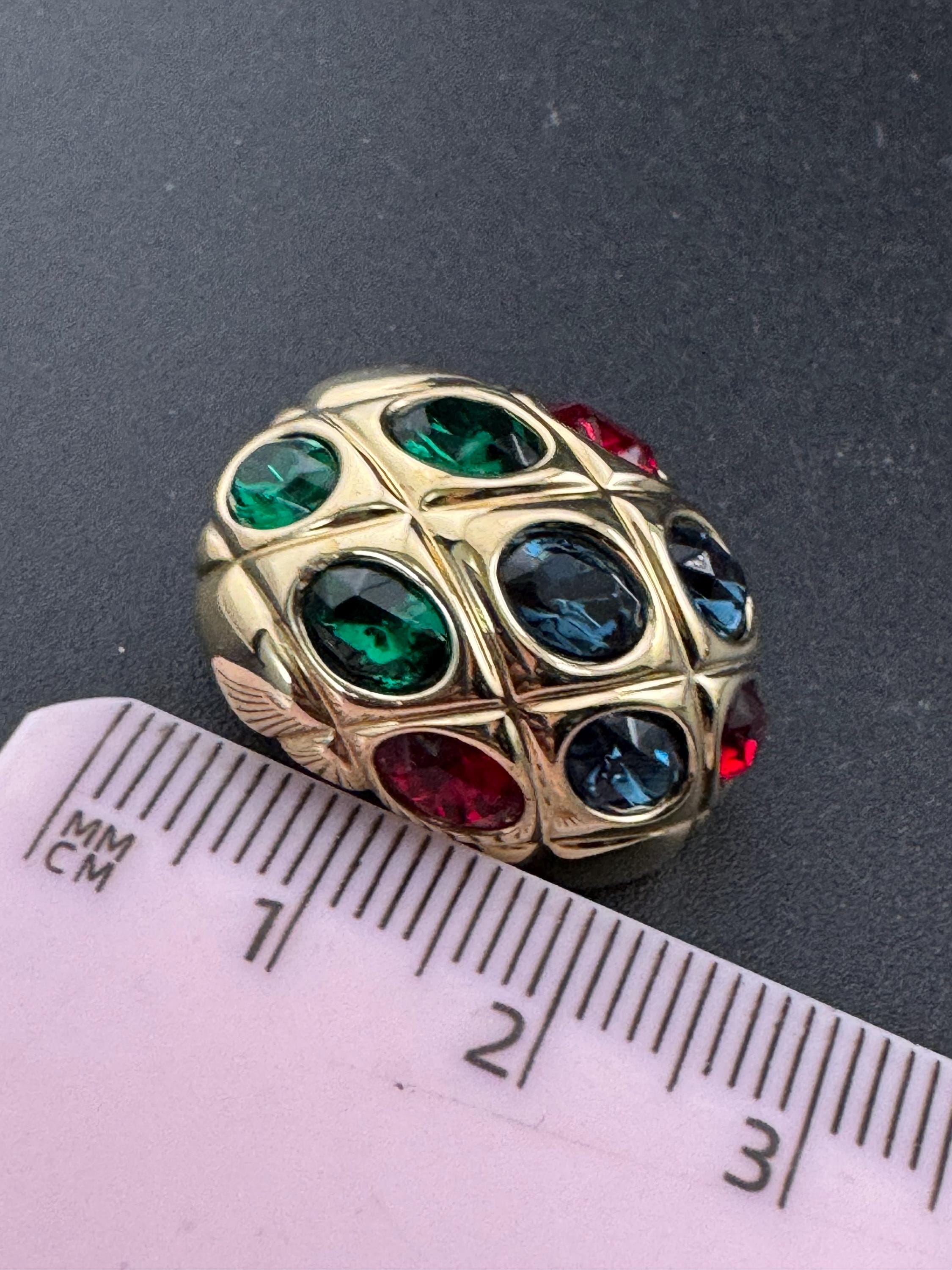 1980s coloured rhinestone Clip On Earrings, Red, Green & Blue Rhinestones
