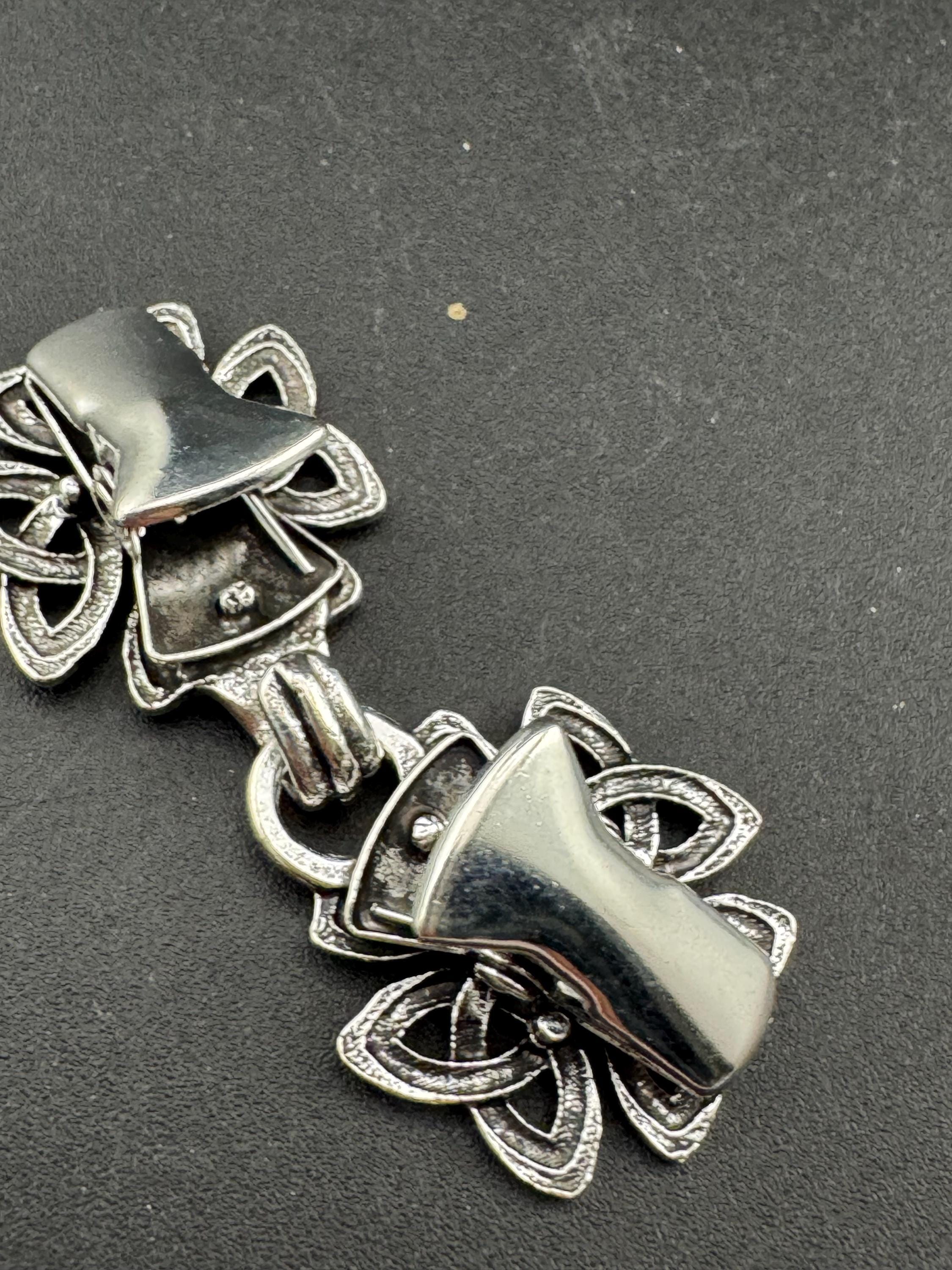 Silver Celtic Scottish style cardigan cloak clasp clip, spring hinged closure