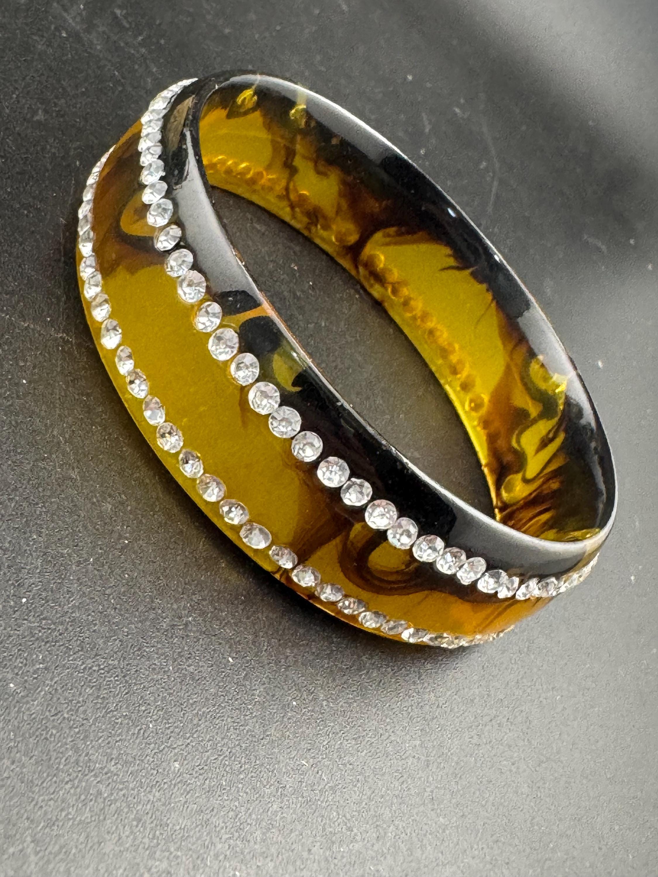 Early Faux tortoiseshell brown paste plastic 2cm wide bangle bracelet : vintage 50s