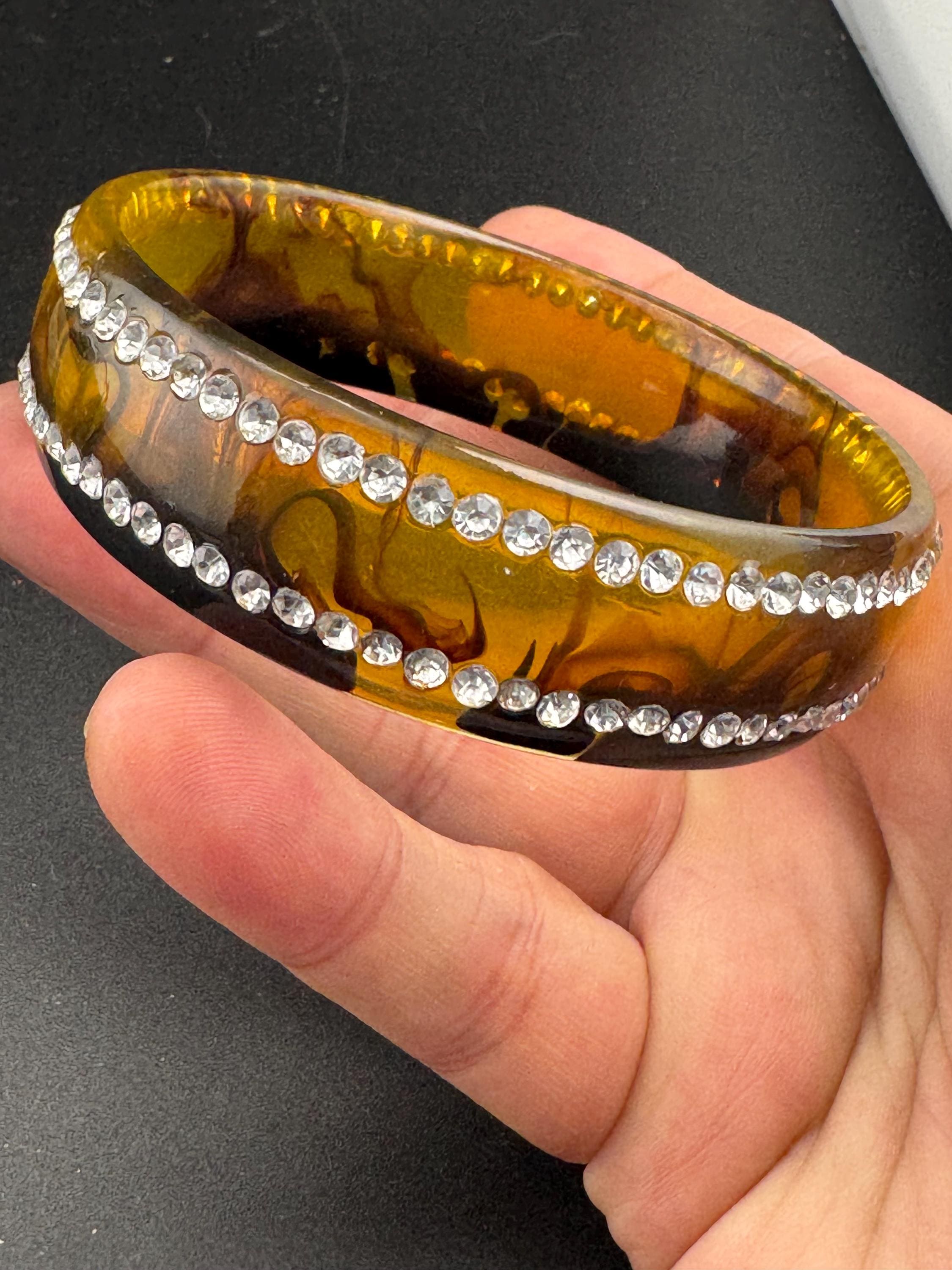 Early Faux tortoiseshell brown paste plastic 2cm wide bangle bracelet : vintage 50s