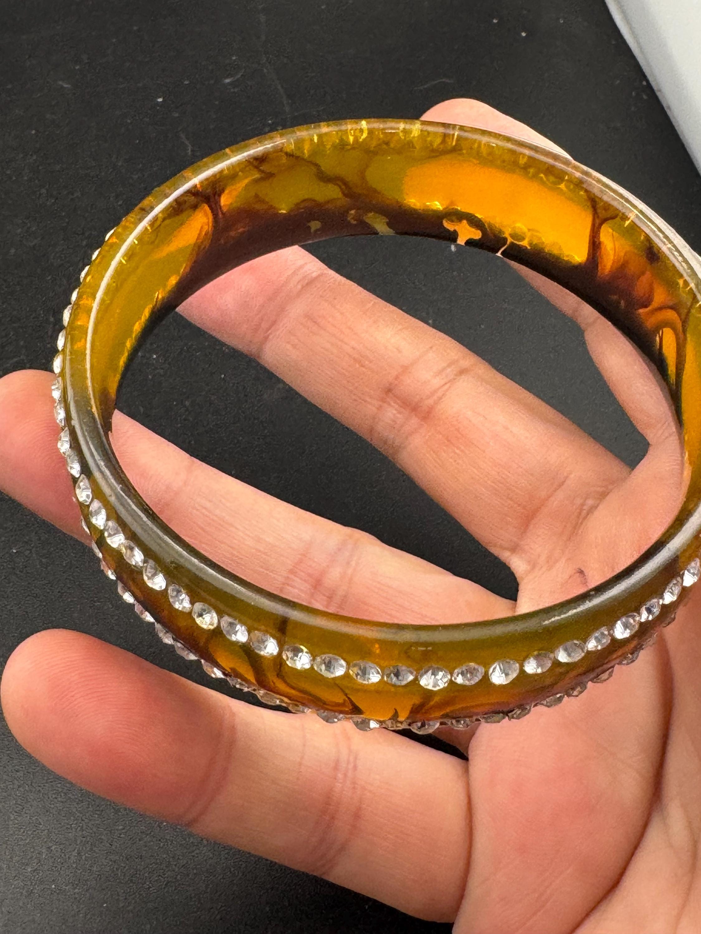 Early Faux tortoiseshell brown paste plastic 2cm wide bangle bracelet : vintage 50s