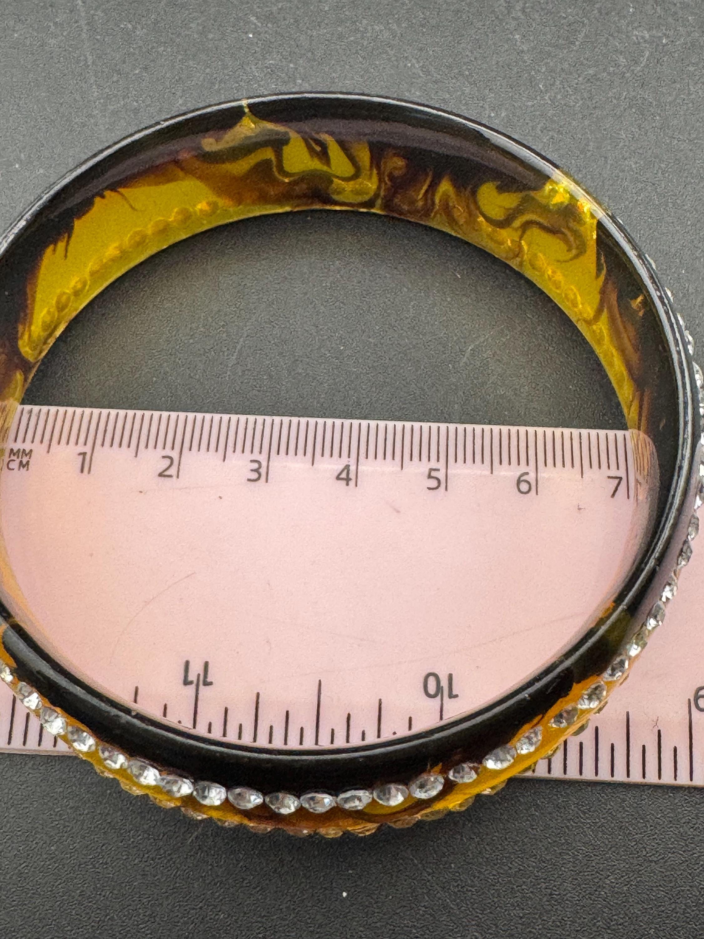 Early Faux tortoiseshell brown paste plastic 2cm wide bangle bracelet : vintage 50s
