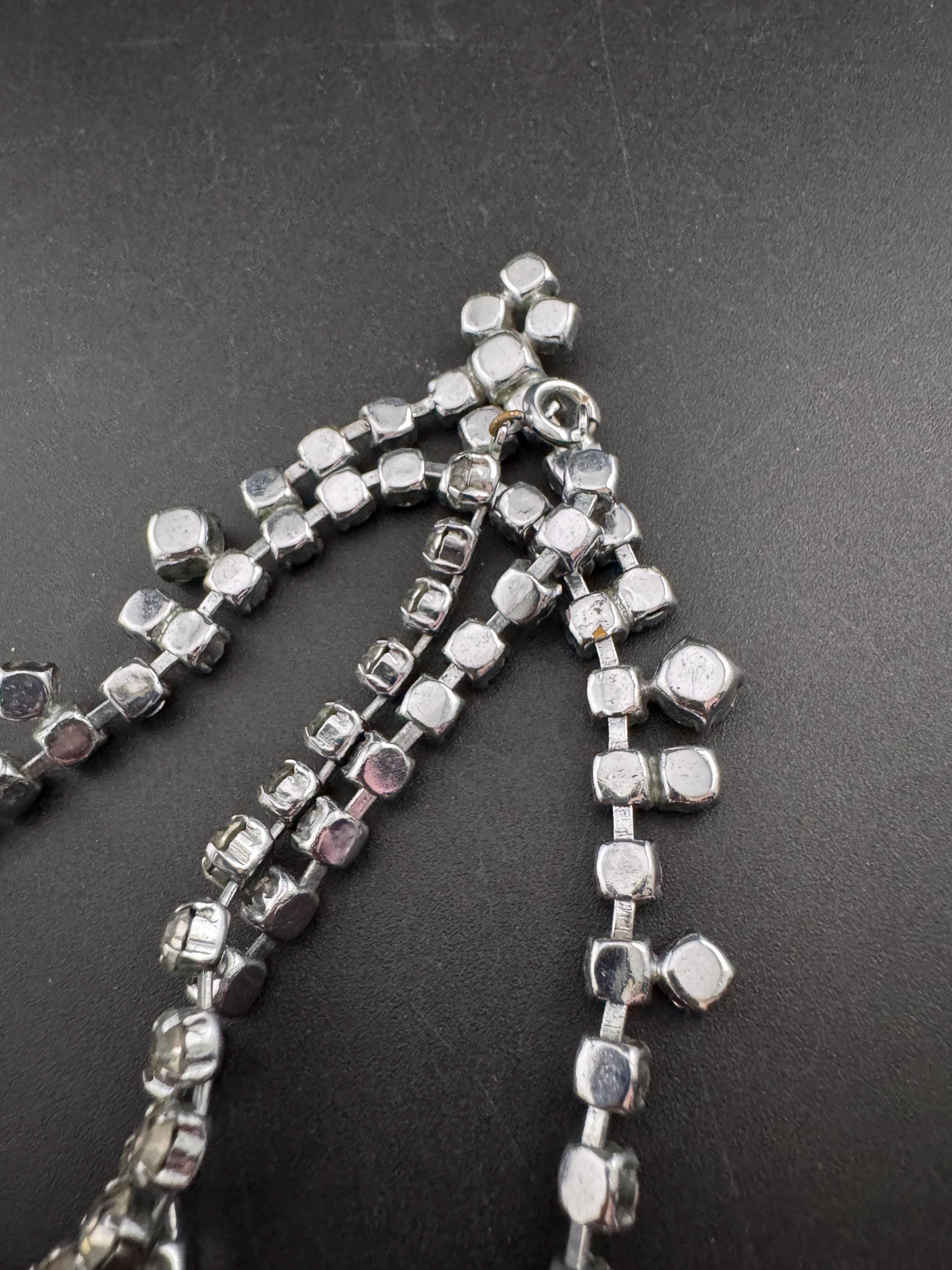 petite fit diamanté crystal drop necklace, clear glass rhinestones, vintage