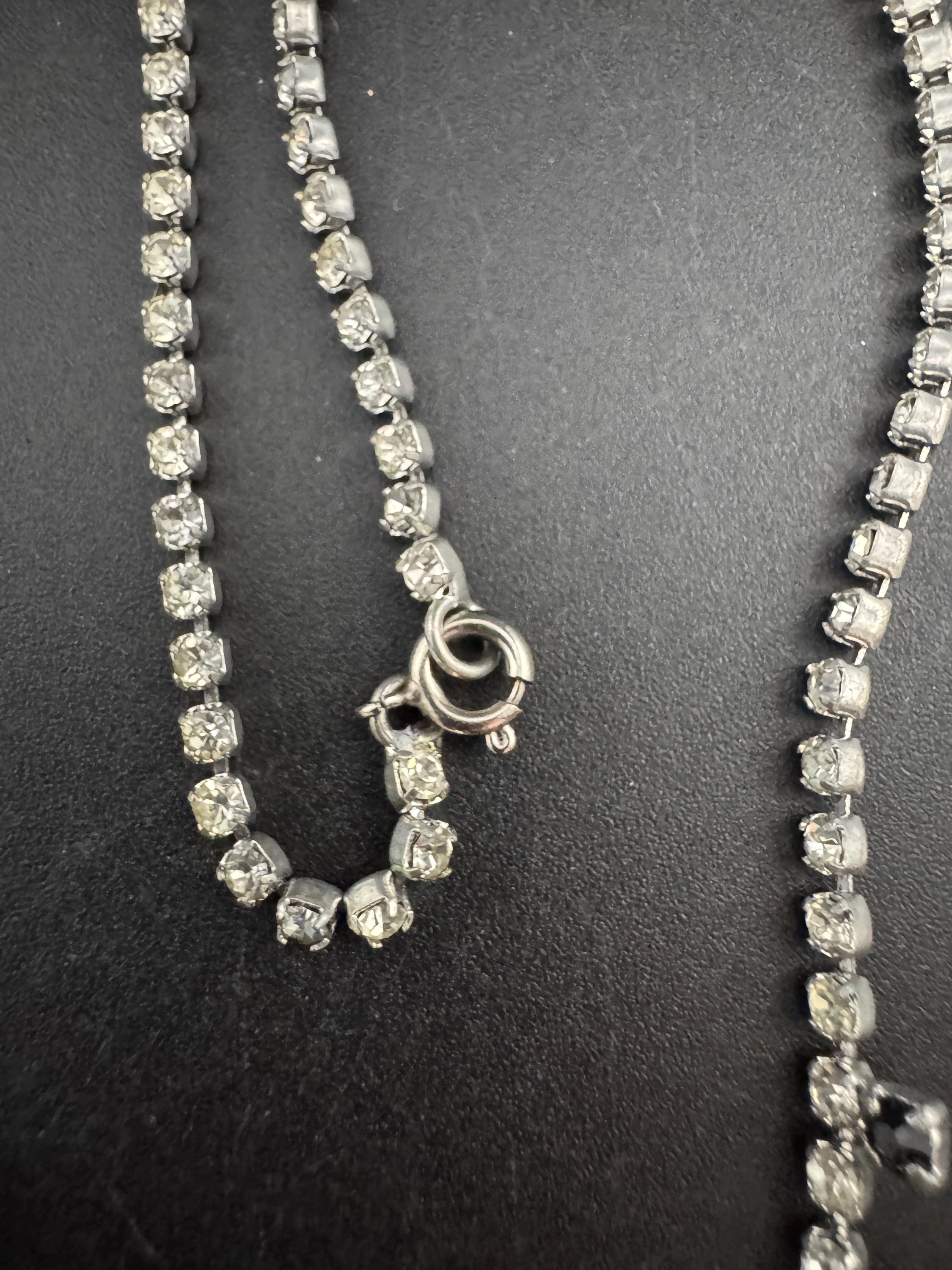 40cm diamanté crystal collar choker necklace, black and clear glass rhinestones, vintage