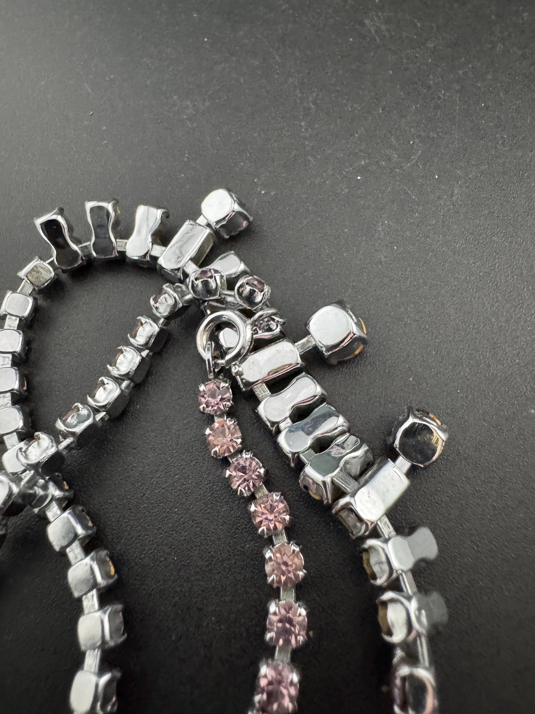 petite fit girls 35.5cm purple pink diamanté crystal drop necklace, glass rhinestones, vintage