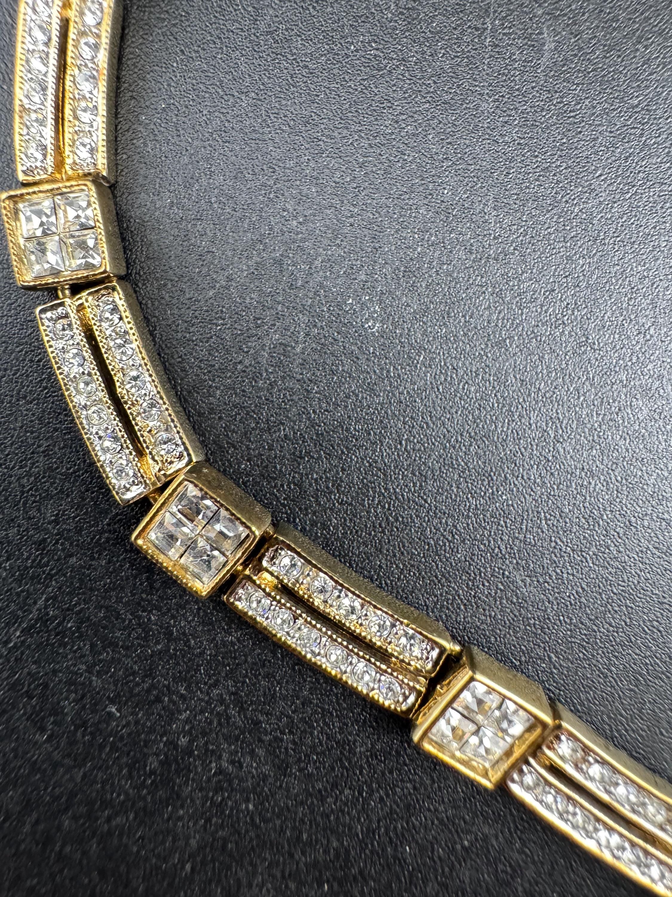 Vintage gold plated high end clear crystal diamanté necklace